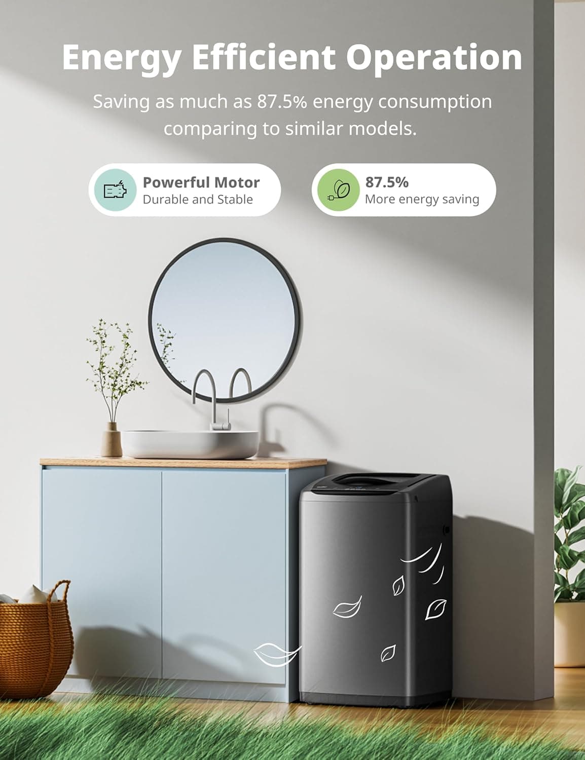 Comfee Portable Washing Machine, 0.9 cu.ft Compact Washer With LED Display, 5 Wash Cycles, 2 Built-in Rollers, Space Saving Full-Automatic Washer 0.9cu.ft Gray - Image 5