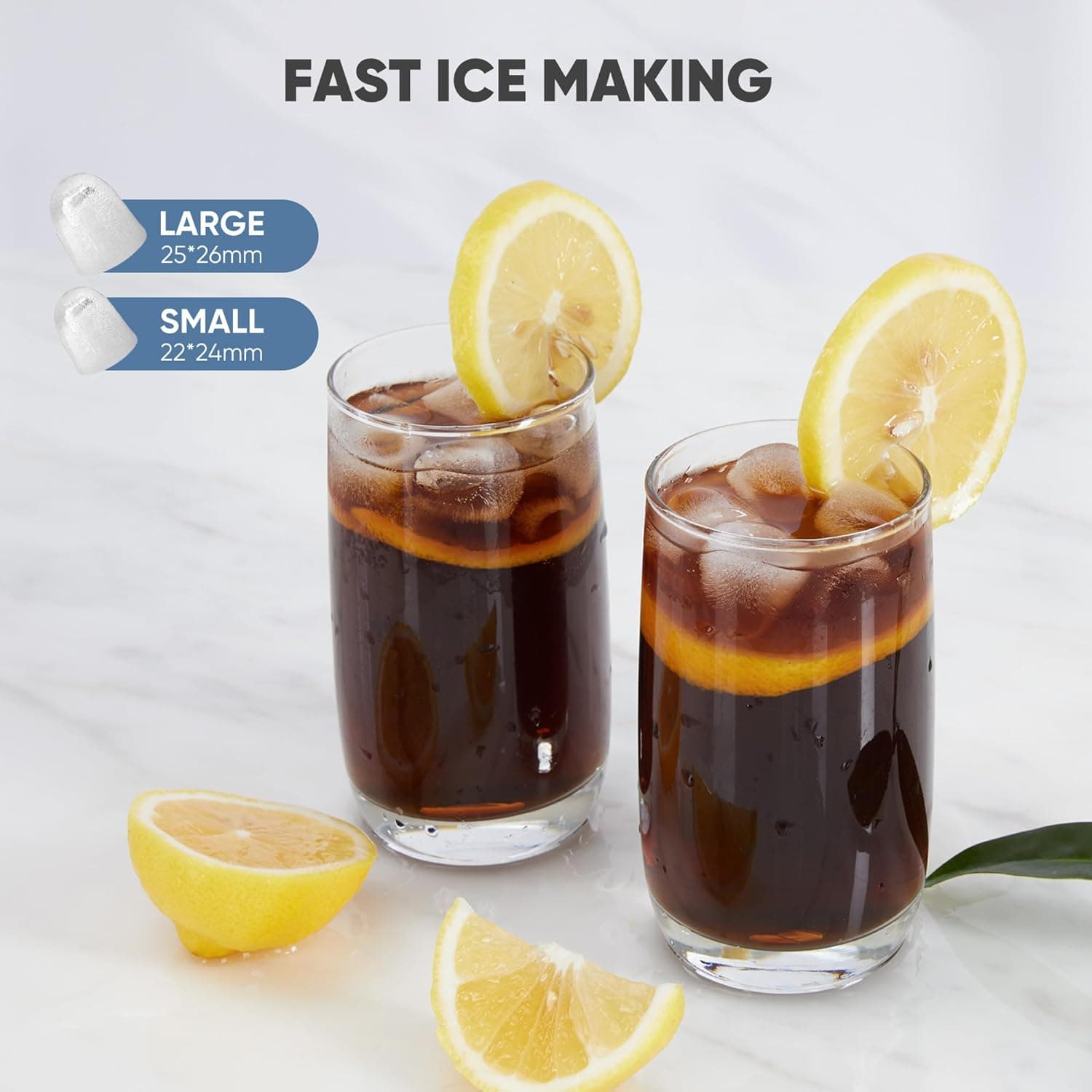 DUMOS Countertop Ice Maker, Portable 1.5L Ice Machine with Self-Cleaning, 26.5lbs/24H Fast Ice Making, 9 Bullet Ice Cubes in 6 Mins, 2 Size Options, Quiet Compact Ice Maker, Bright White Bright White 26.5Lbs/24H - Image 2