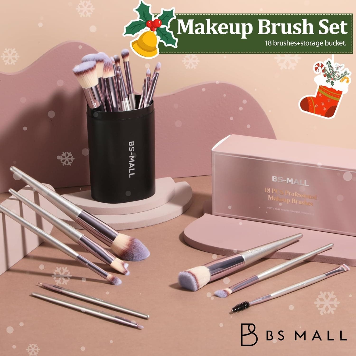 BS-MALL Makeup Brush Set 18 Pcs Premium Synthetic Foundation Powder Concealers Eye shadows Blush Makeup Brushes with black case A-Champagne - Image 7