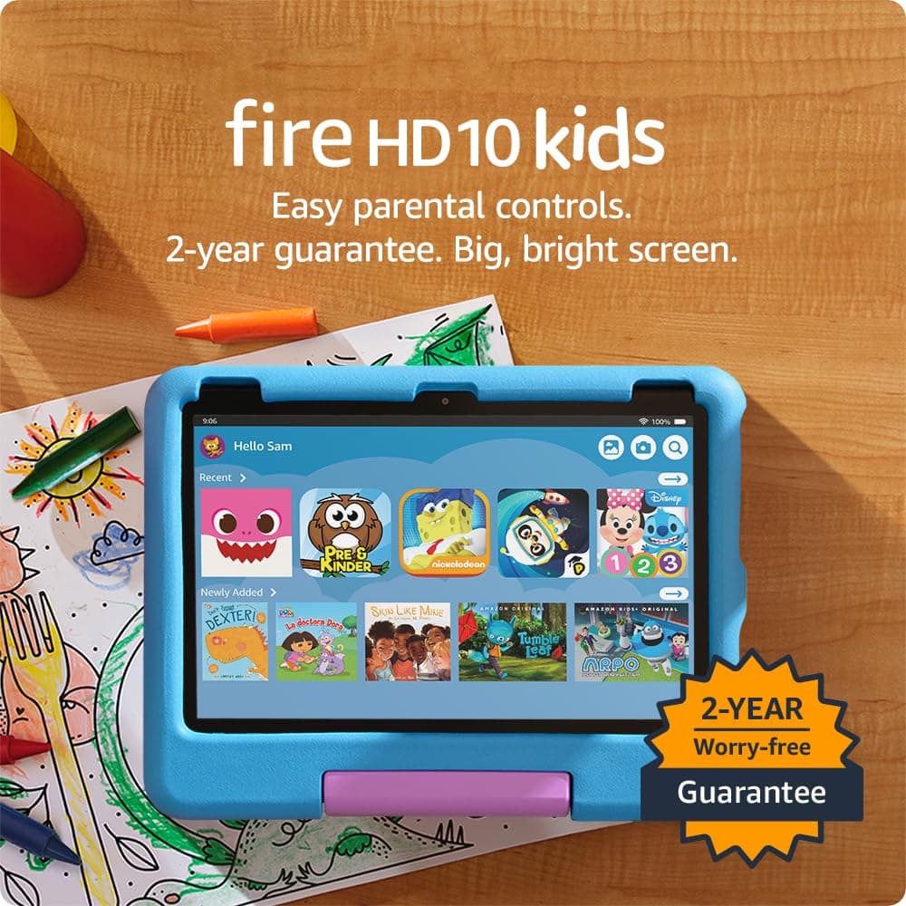 Amazon Fire HD 10 Kids tablet (newest model) ages 3-7 | Bright 10.1" HD screen with included ad-free and exclusive content, robust parental controls, 13-hr battery, 32 GB, Blue Blue Amazon Fire HD 10 Kids (Standalone)