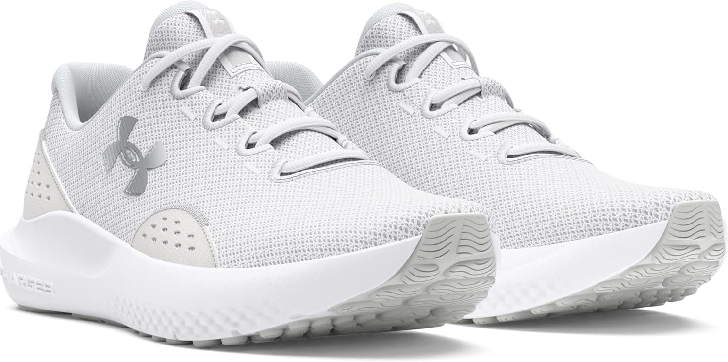 Under Armour Women's Charged Surge 4 Running Shoe 8.5 (100) White/Distant Gray/Metallic Silver - Image 5