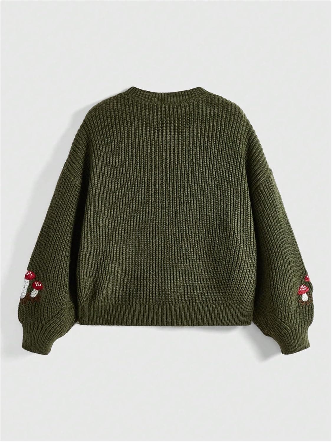 SHENHE Women's Oversized Embroidered Mushroom Sweater Crewneck Chunky Knit Sweater Pullover X-Large Army Green - Image 3