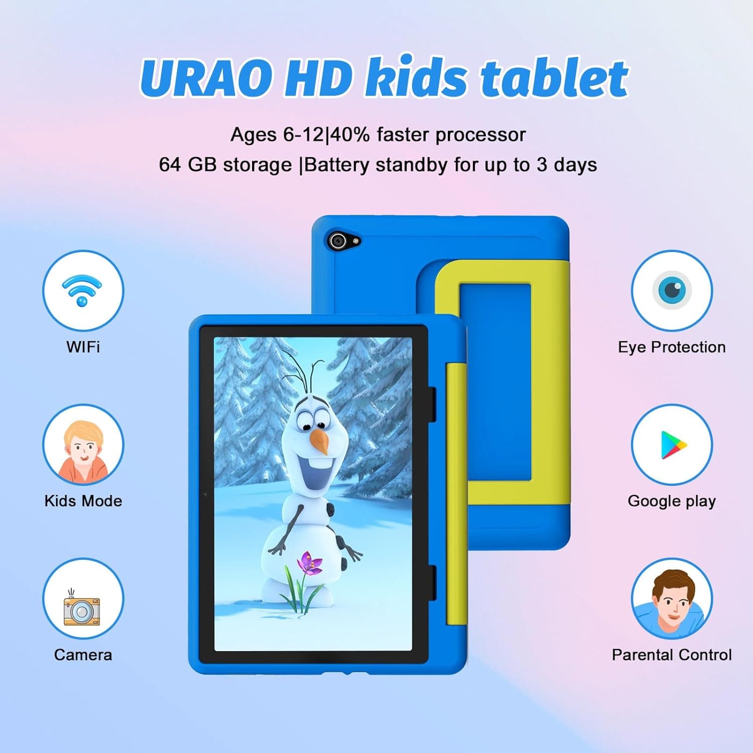 Kids Tablet, Android 14 Tablet for Kids 10 inch Octa-Core with Case, 64GB 1TB TF Card Expandable for Toddler Children, Parental Control, Dual Camera, WiFi,Gift - Image 3