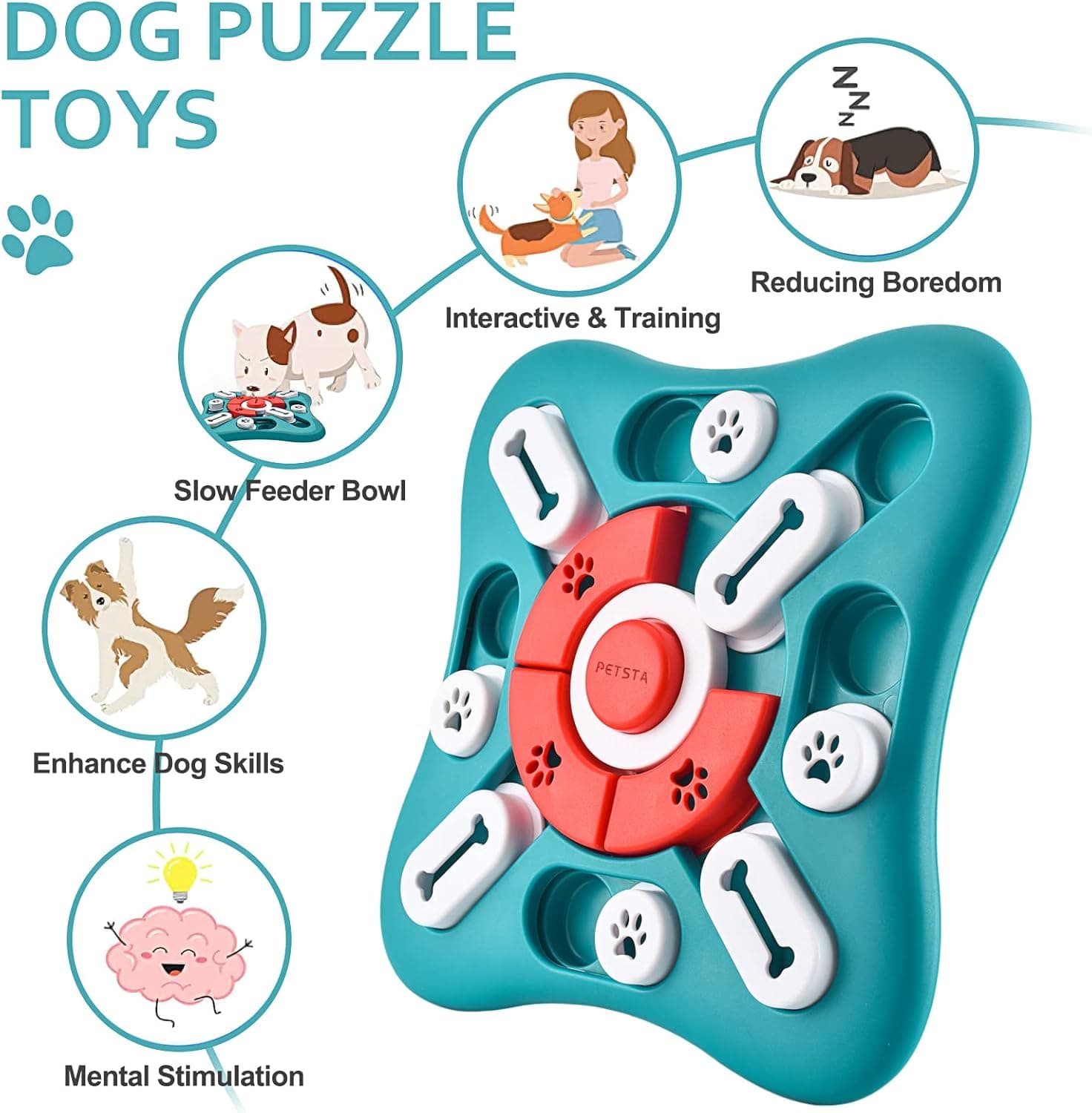 PETSTA Dog Puzzle Toys, Treat Dispensing Dog Enrichment Toys for IQ Training and Brain Stimulation, Interactive Mentally Stimulating Toys as Gifts for Puppies, Cats, Dogs - Image 5