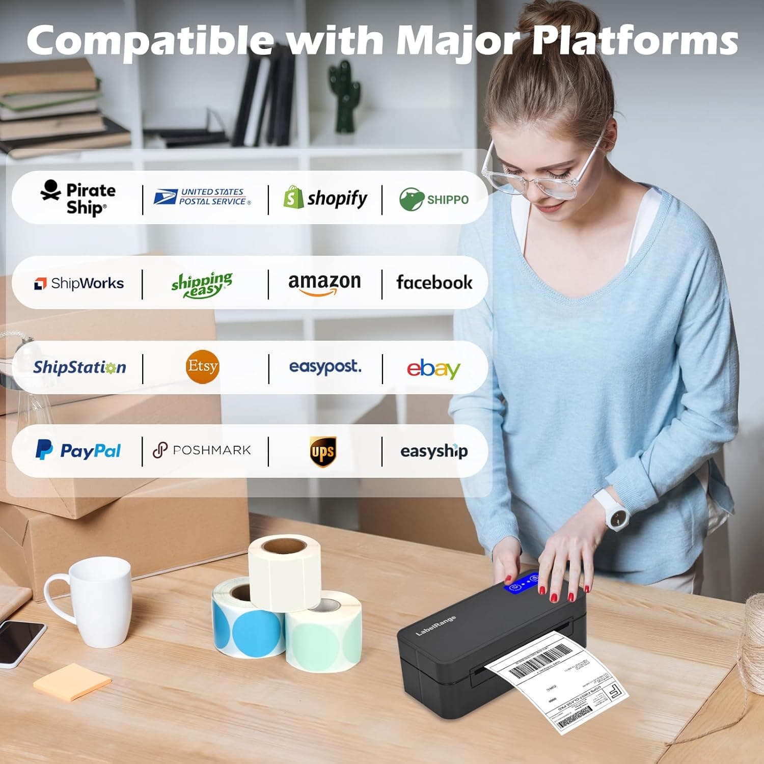 适用于Mac、Windows、手机、平板的蓝牙热敏标签打印机，无线4x6运输标签打印机，支持运输包裹，兼容USPS、Ebay、Amazon、Pirate Ship - Image 6