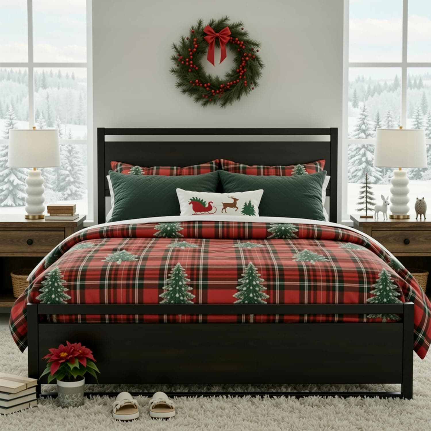 SHA CERLIN Queen Size Bed Frame with Modern Headboard, Heavy Duty Platform Metal Base with Square Footboard and 13 Strong Slats Support, No Box Spring Needed, Black Queen Black - Image 4