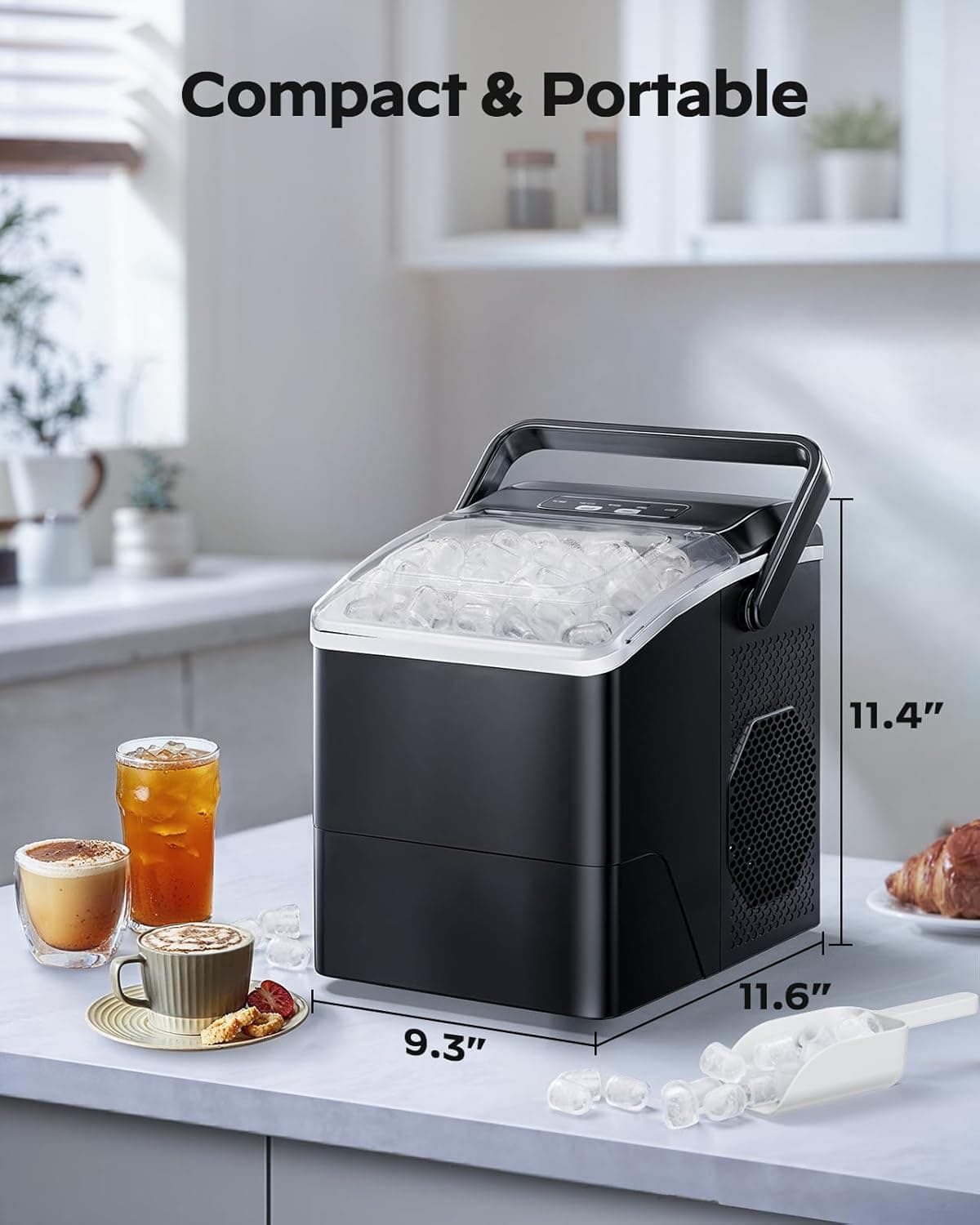 Ice Maker Countertop, 9 Cubes Ready in 6 Mins, 26 lbs per Day, Ice Machine with 2 Ice Sizes and Self-Cleaning, Portable Ice Maker with Handle for Home, Kitchen, Camping, RV, Office, Black - Image 6