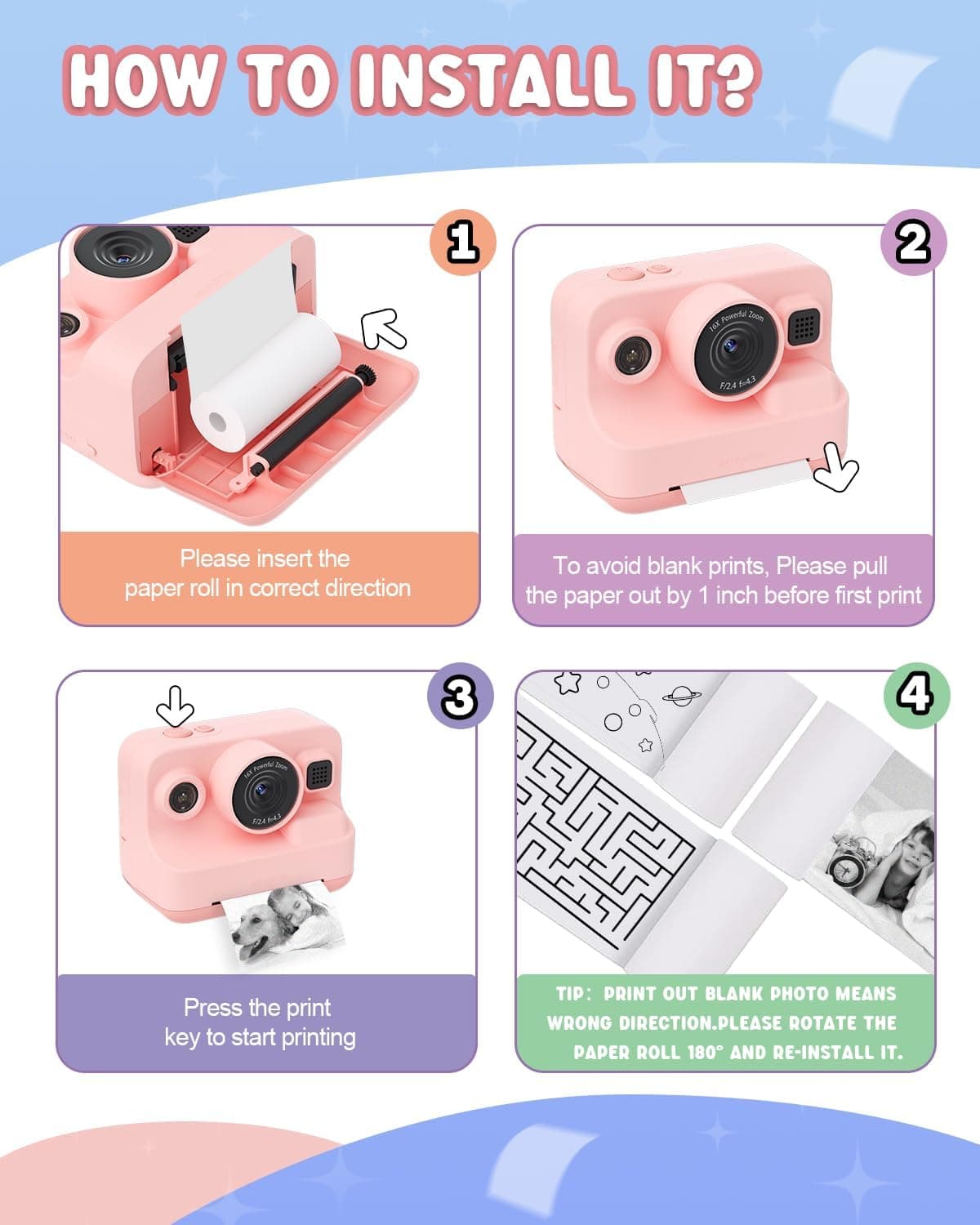 Dylanto Kids Camera Instant Print, 1080P Kids Instant Cameras na Nagpi-print ng mga Larawan, Mga Regalo sa Pasko at Kaarawan para sa mga Batang Babae Edad 3-12 - Image 8