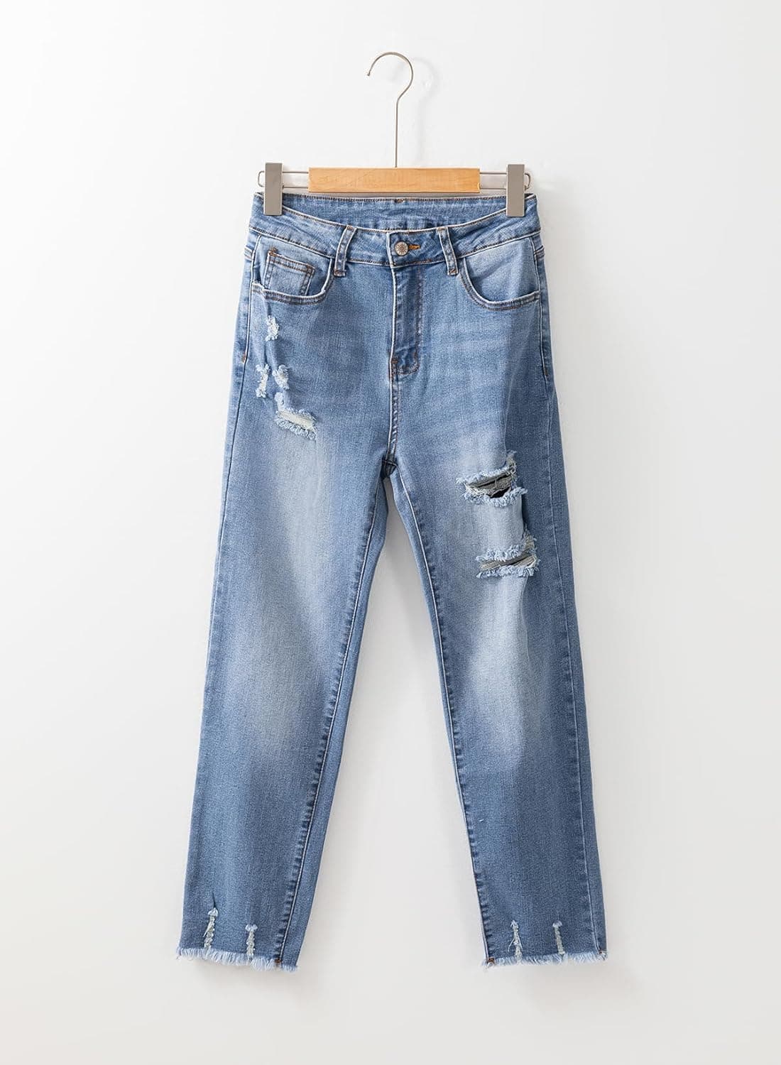 EVALESS Womens Jeans High Waisted Stretchy Ripped Distressed Tummy Control Straight Ankle Jean for Women Trendy 2025 8 Sky Blue - Image 6