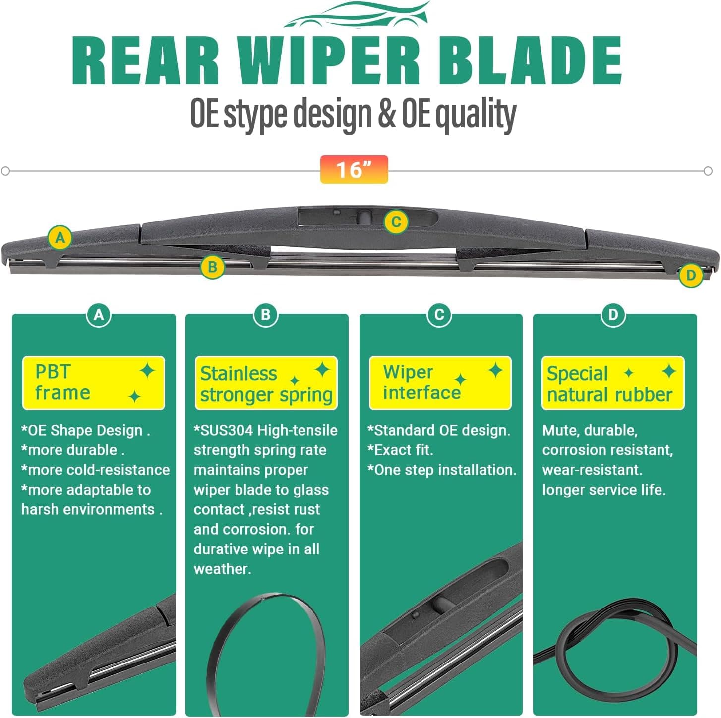 26" 22" 16" Windshield Wiper Blades Replacement for Honda Odyssey 2005-2023 2024 2025 Premium All Weather Front Rear Wipers Set - OEM Quality (Pack of 3) 26"+22"+16" - Image 4