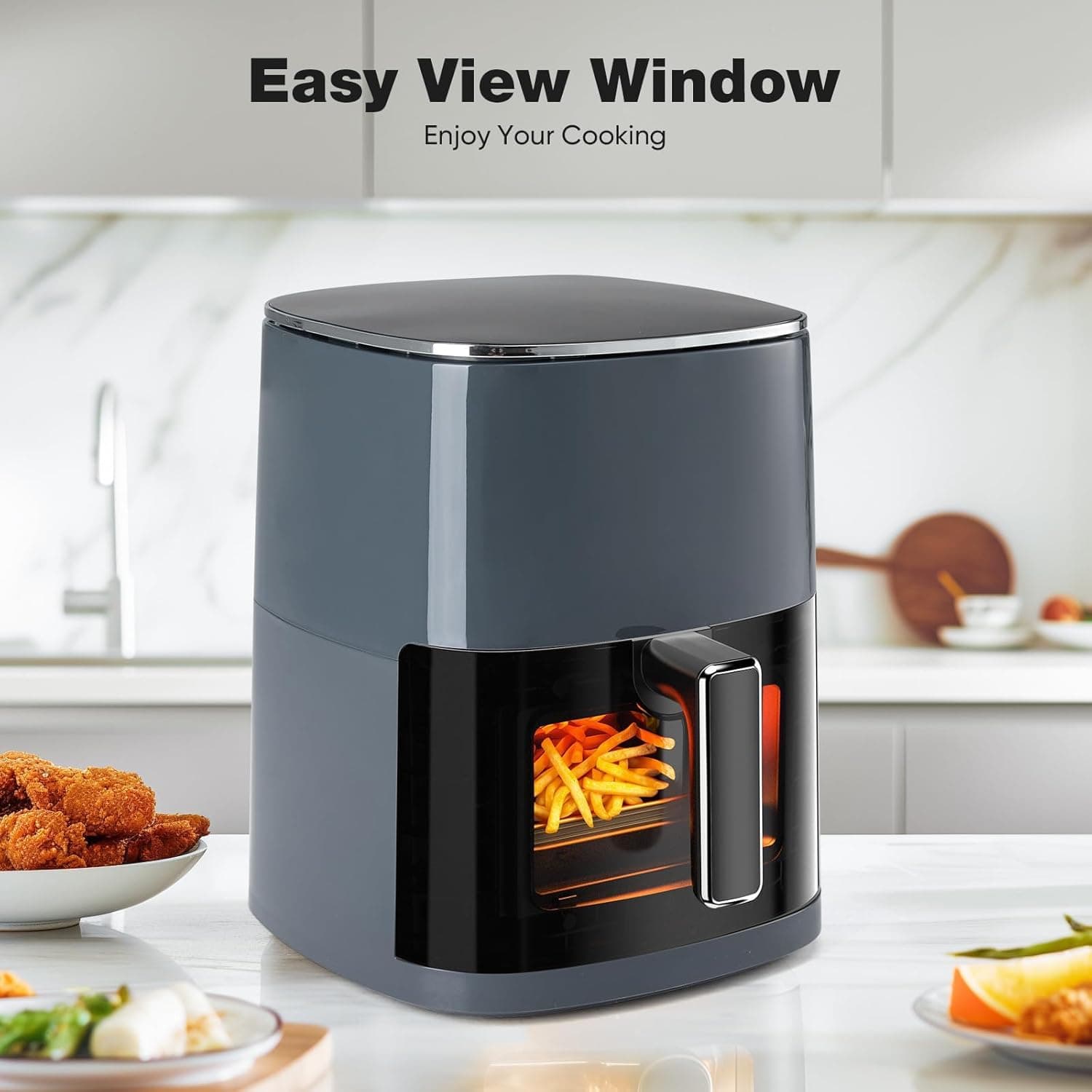 OLIXIS Air Fryer 6 Quart with Window Square Air Fryer 12-in-1 Air Fry, Roast, Reheat, Dehydrate, Bake, Steam, Fries, Custard, Chicken, Wings, Sea Food, Vegetabels,400F Grey Dark Grey - Image 8