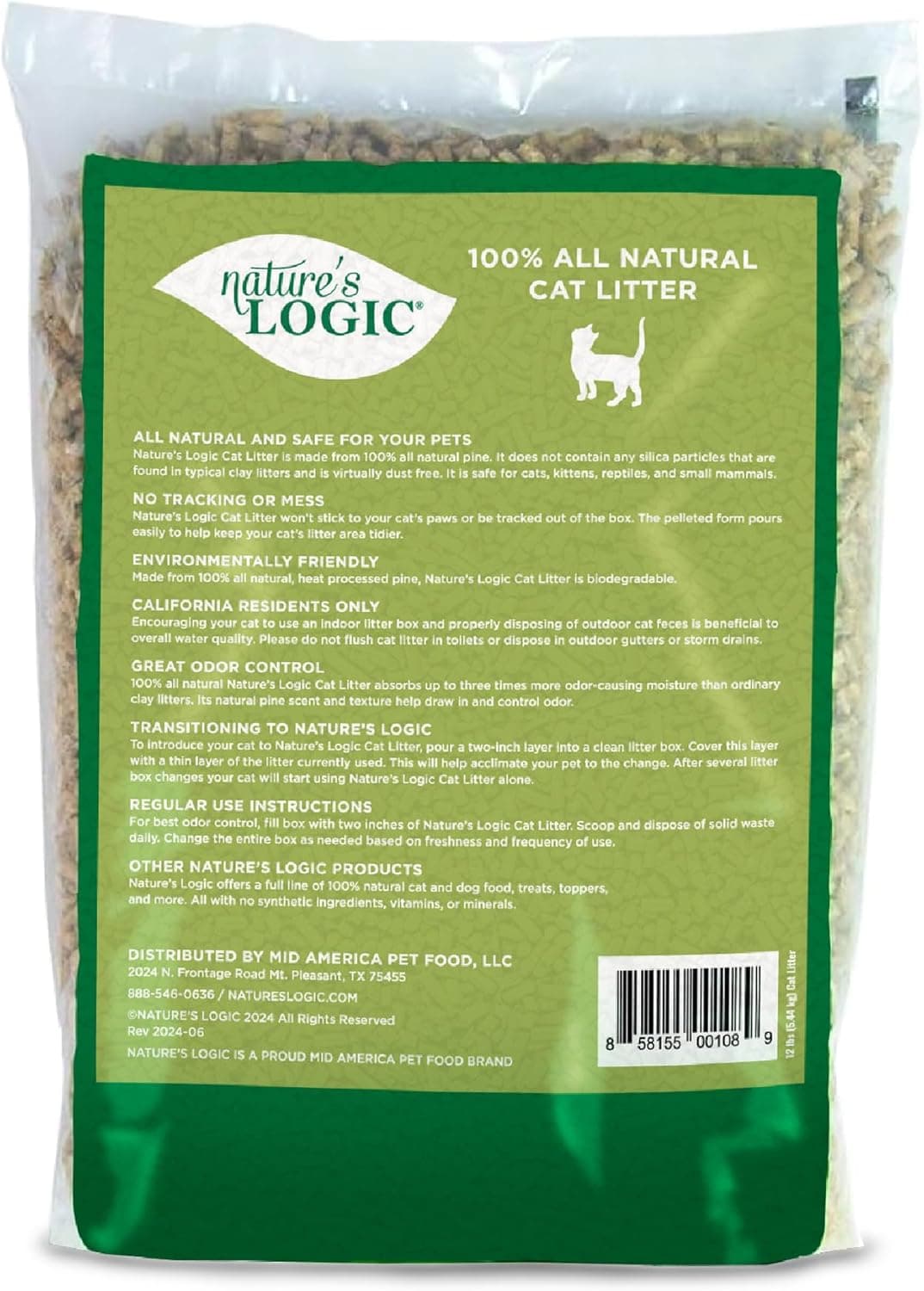 Nature's Logic 100% Natural Pine Pellet Cat Litter - 100% Ponderosa Pine, Dust-Free, Unscented, Biodegradable - Safe for Cats, Kittens, Reptiles & Small Pets - Highly Absorbent - 12 lb Bag - Image 3