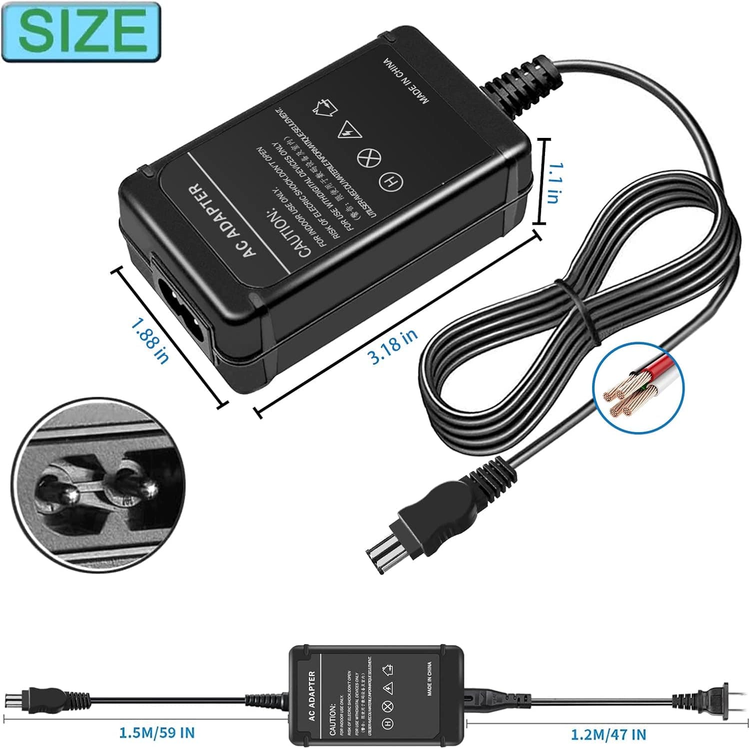 TKDY AC-L100 for Sony Handycam Camcorder Charger Cord Replace AC-L10A L10B L15A L15B L100A L100B L100C AC Adapter, fit for Sony Hi8 CCD- TRV128 TRV103 TRV130 TRV150 TRV108 TRV308 etc. - Image 9