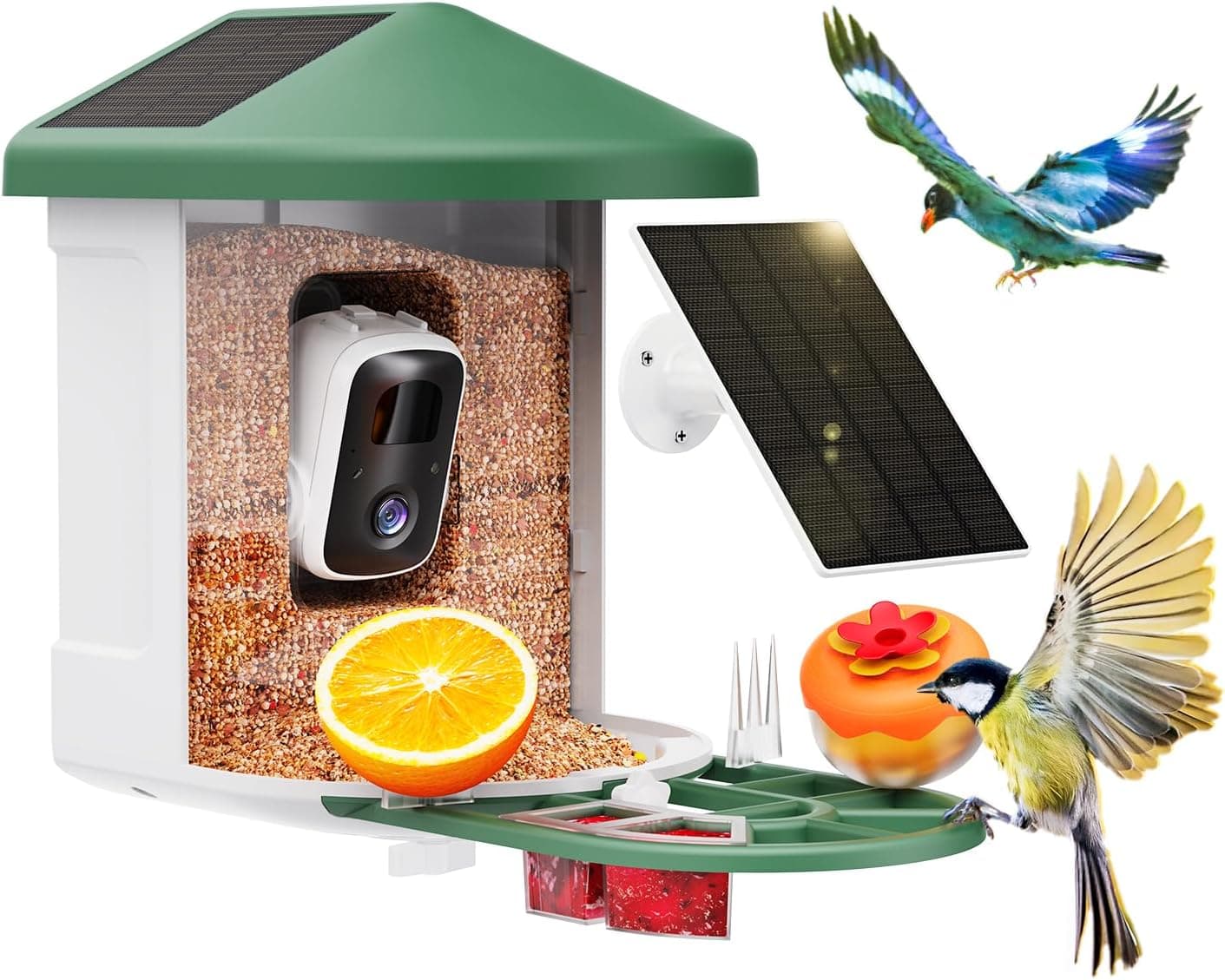 Bird Feeder with Camera with AI Identify Birds Species Solar Panel, Smart Bird House with Cam, 2K Live View, Instant Arrival Alerts Green - Image 2