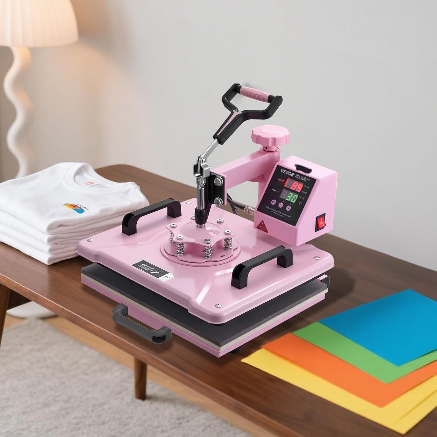 VEVOR Heat Press Machine 5 in 1 Combo with 30 OZ Tumbler Press & Hat Press, Slide Out 12x15 Inch Heat Press Sublimation Machine for T-Shirts, Hats Caps Tumblers Glass Cans Mugs, and Plates (Pink) 5 in 1 Pink-12x15-30 oz - Image 9