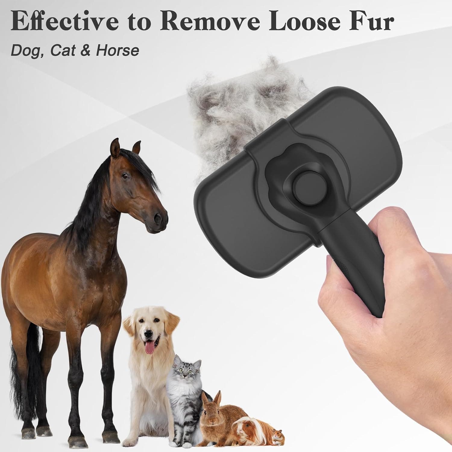 Self Cleaning Shedding Brush - Skin Friendly Grooming Tool for Dogs, Cats, and Puppies, Deshedding and Hair Removal for Long and Short Haired Pets, Black - Image 7