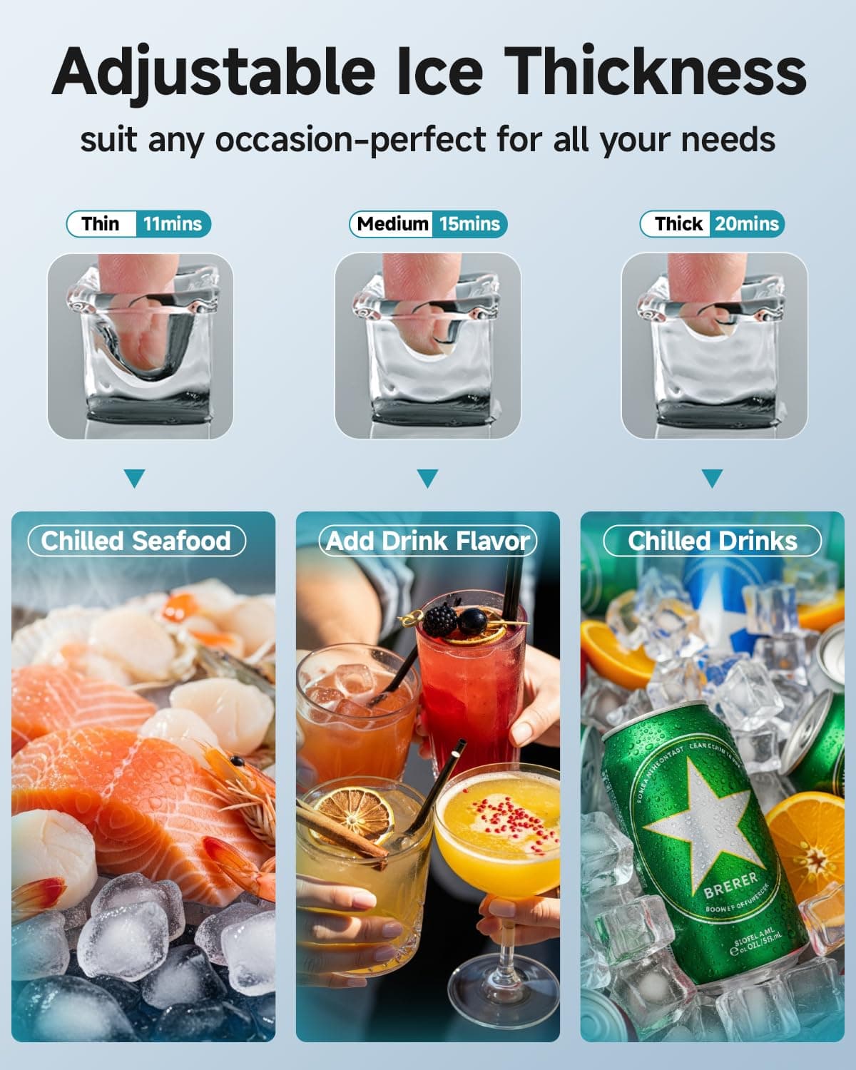 EUHOMY Commercial Ice Maker Machine, 100lbs/24H Stainless Steel Under Counter ice Machine with 33lbs Ice Storage Capacity, Freestanding Ice Maker. 100 lbs/24 h/Non-Crescent Ice - Image 4