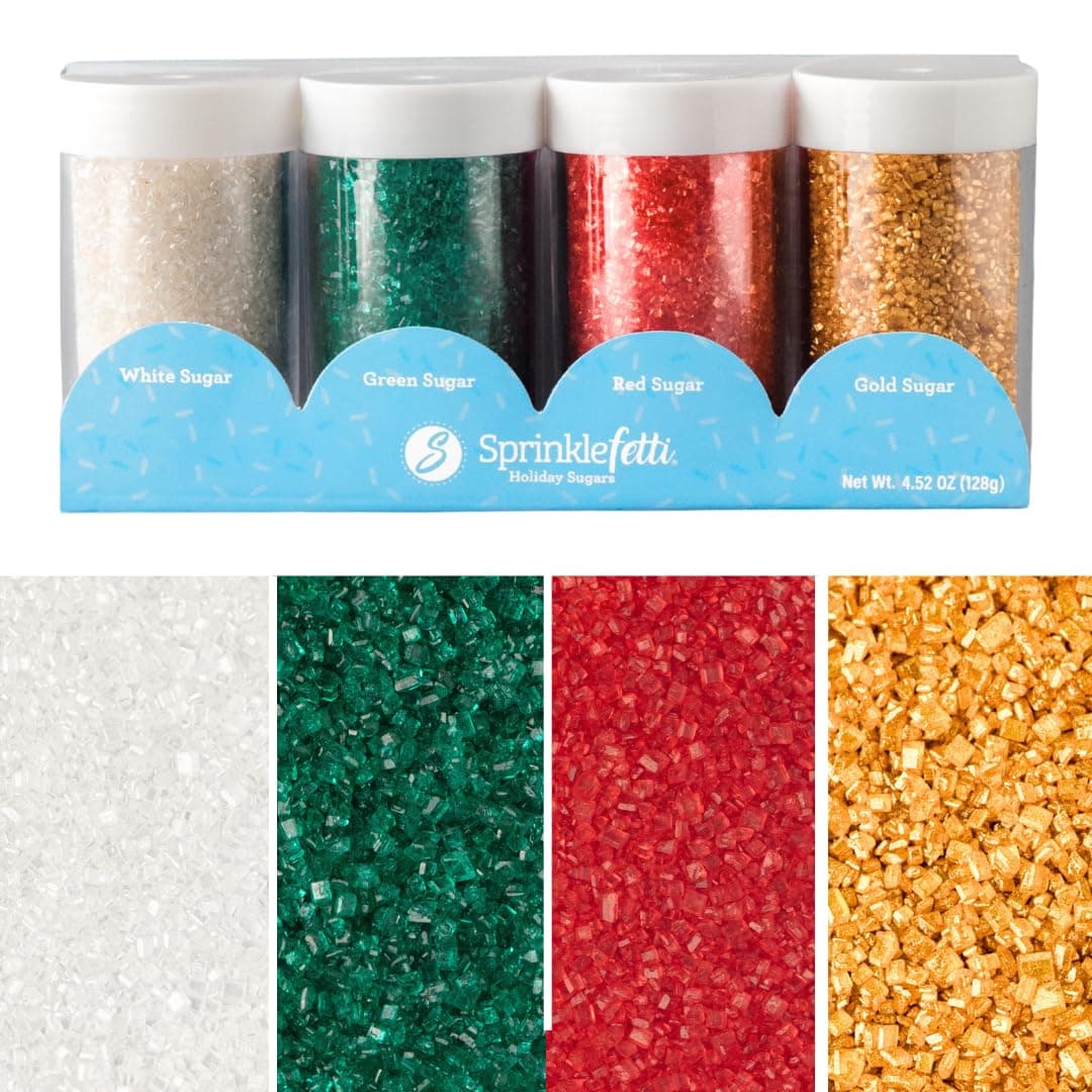 Sweets Indeed Christmas Baking Sugar Crystals 4-Pack – 4.52 oz | White, Red, Green & Gold Sparkling Sugars | Holiday & Everyday Dessert Decorating Set Holiday Sugar - Image 2