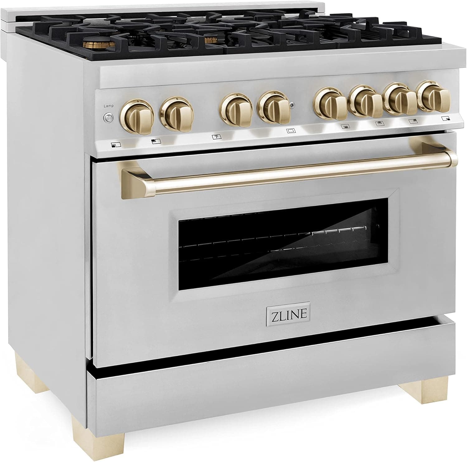 ZLINE Autograph Edition 36 in. 4.6 cu. ft. Legacy Dual Fuel Range with 6 Burner Gas Cooktop and Electric Convection Oven in Stainless Steel and Polished Gold Accents (RAZ-36-G) - Image 3