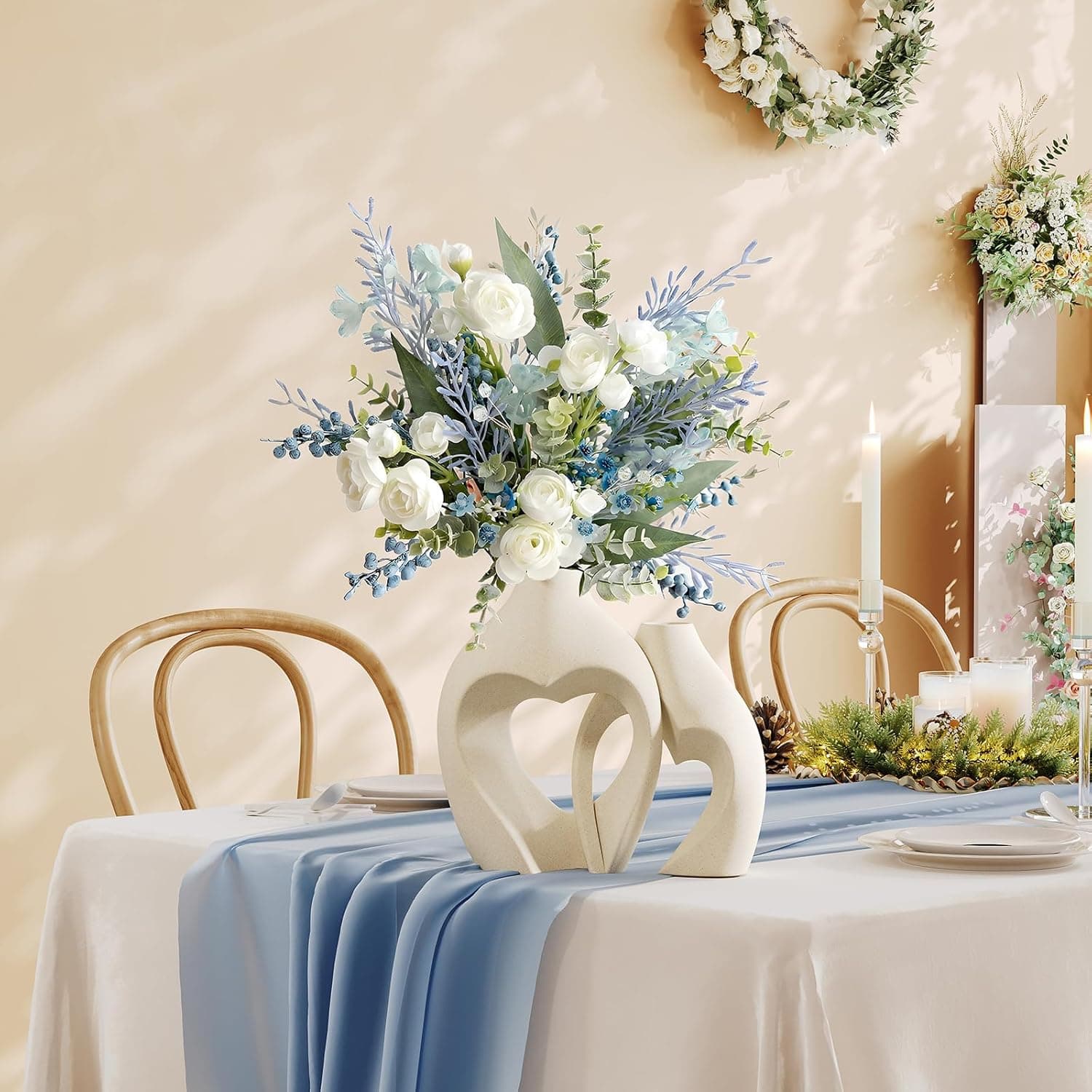 白色装饰花瓶，心形陶瓷花瓶套装2个，北欧心形花瓶，简约风格桌面中心装饰花瓶，适合婚礼、餐厅、客厅、办公室家居装饰 - Image 8