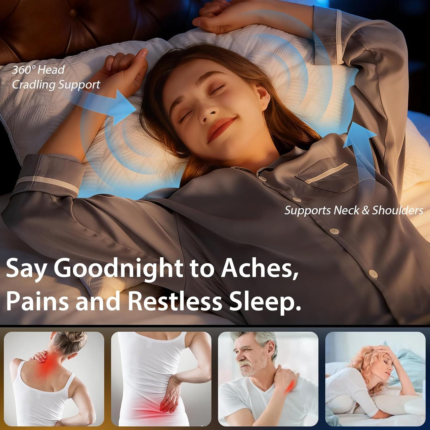 BETU Cooling Pillow Queen Size, Shredded Memory Foam Cool Pillow for Hot Sleepers, Adjustable Firm Soft Support Bed Pillows Perfect for Back Neck Pain and Side Sleeping with Pillow Case Cover, White Queen (1 Count) White - Image 3