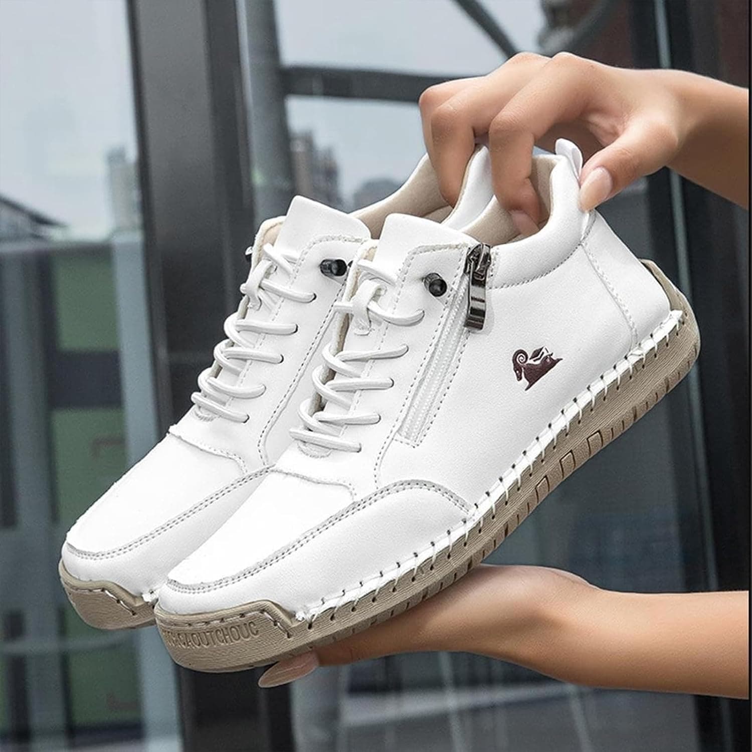Amazon.com | Women's Handmade Urban Comfortable Orthopedic Zipper Sneakers (9.5,#B) | Women's Orthopedic Casual Leather Boots - Wide Toe, Arch Support, Waterproof, Pressure Relief for Everyday & Travel | Fashion Sneakers - Image 2