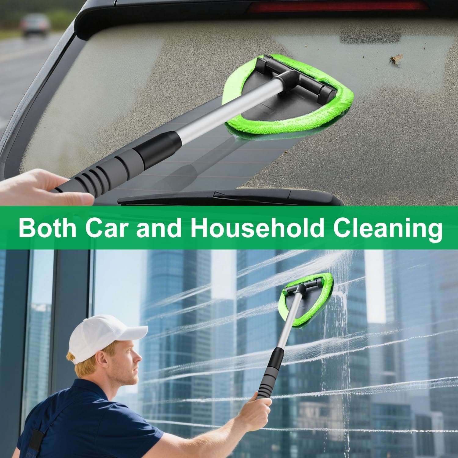XINDELL Windshield Cleaner Tool – Upgrade Large Head Car Interior&Exterior Window Cleaning Kit with Extendable Handle & 4 Mic - Image 6