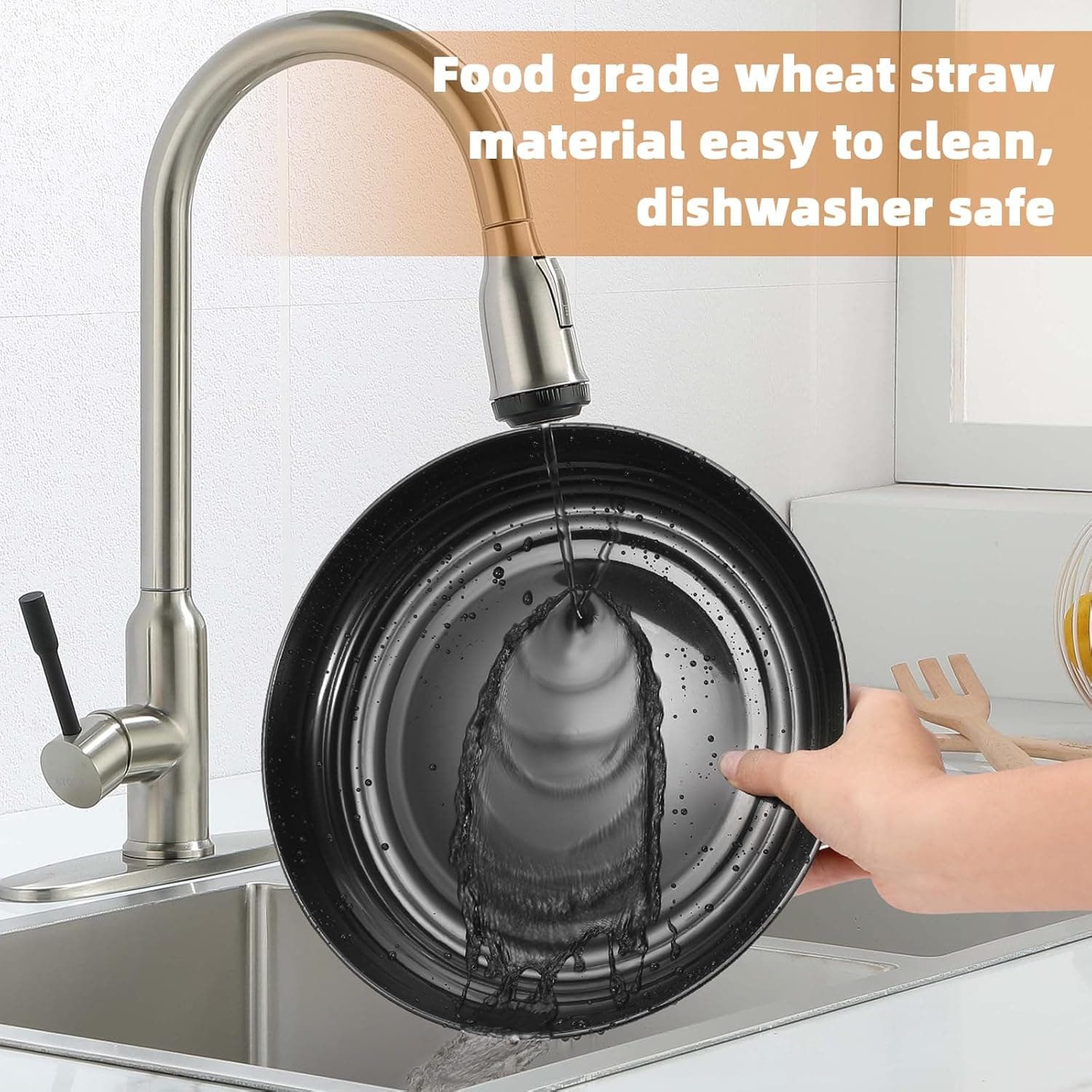 72 Pcs Plates and Bowls Sets, Unbreakable Wheat Straw Dinnerware Set Service for 8, Plastic Dish Set, Reusable Plates Bowls Cups for Kitchen, Camping, Outdoor, Dorm Microwave & Dishwasher Safe, Black - Image 8