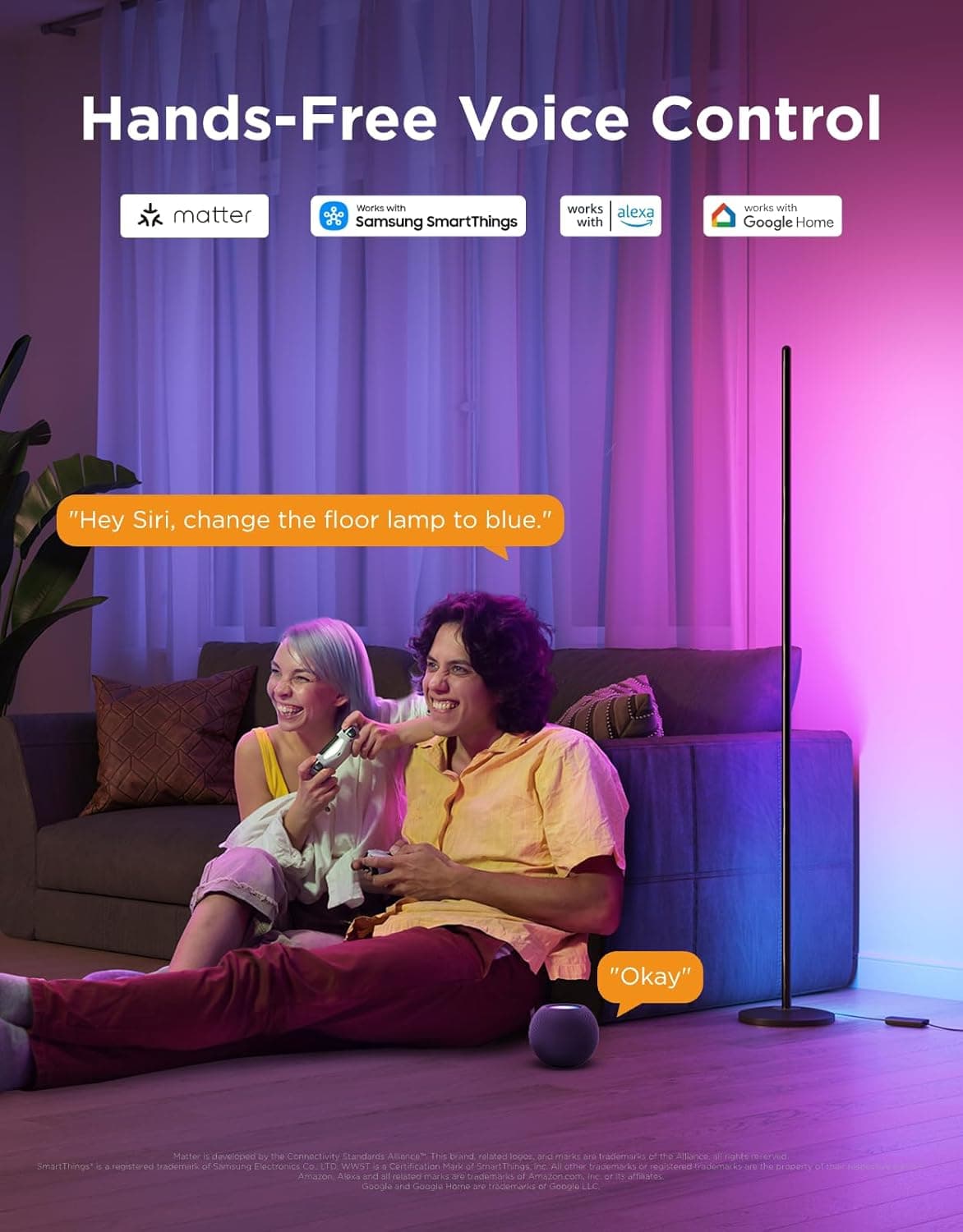 Govee RGBIC Floor Lamp Basic, LED Corner Lamp Compatible with SmartThings, Alexa, and Matter, Smart Modern Floor Lamp with Music Sync and 16 Million DIY Colors, Standing Lamp for Bedroom Living Room Black - Image 2