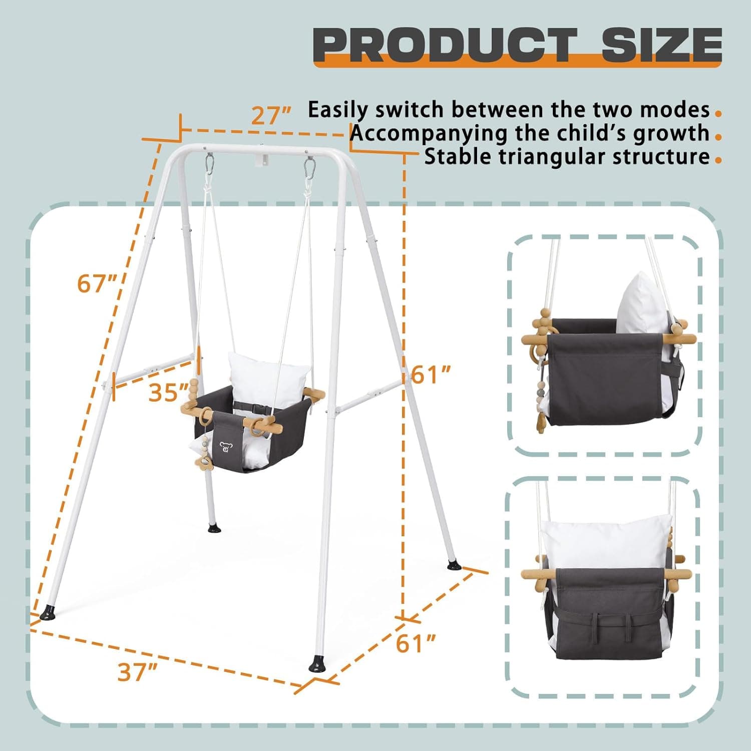 2-in-1 Baby Jumper & Swing - Foldable Stand, Stable Toddler Swing Set for Indoor & Outdoor Use Black - Image 8