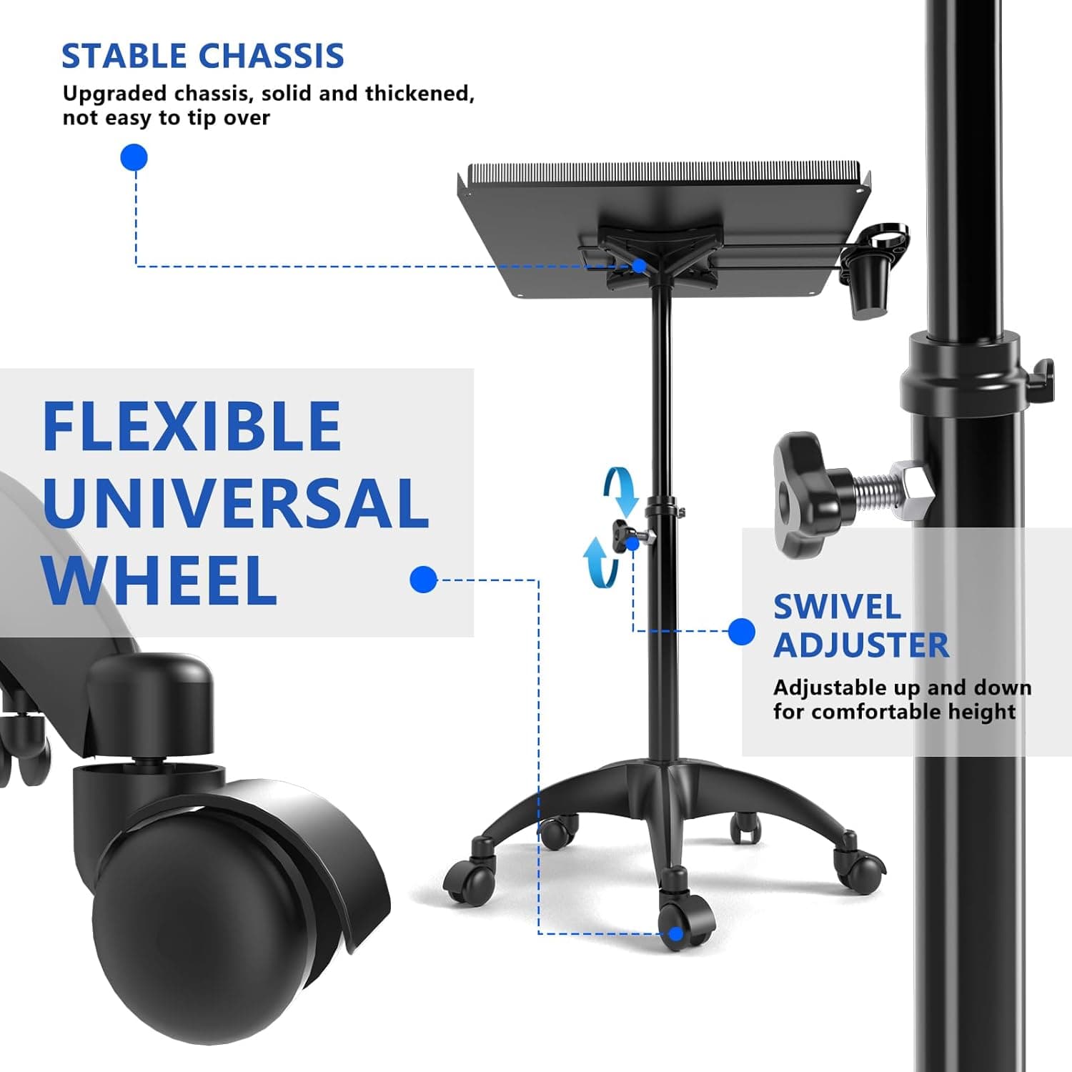 ZHOOGE Hairstylist Rolling Cart, Salon Trolley With Storage Platform and Hair Separator Stand, Coloring Tray With Dye Bowls and Tools, Black - Image 6