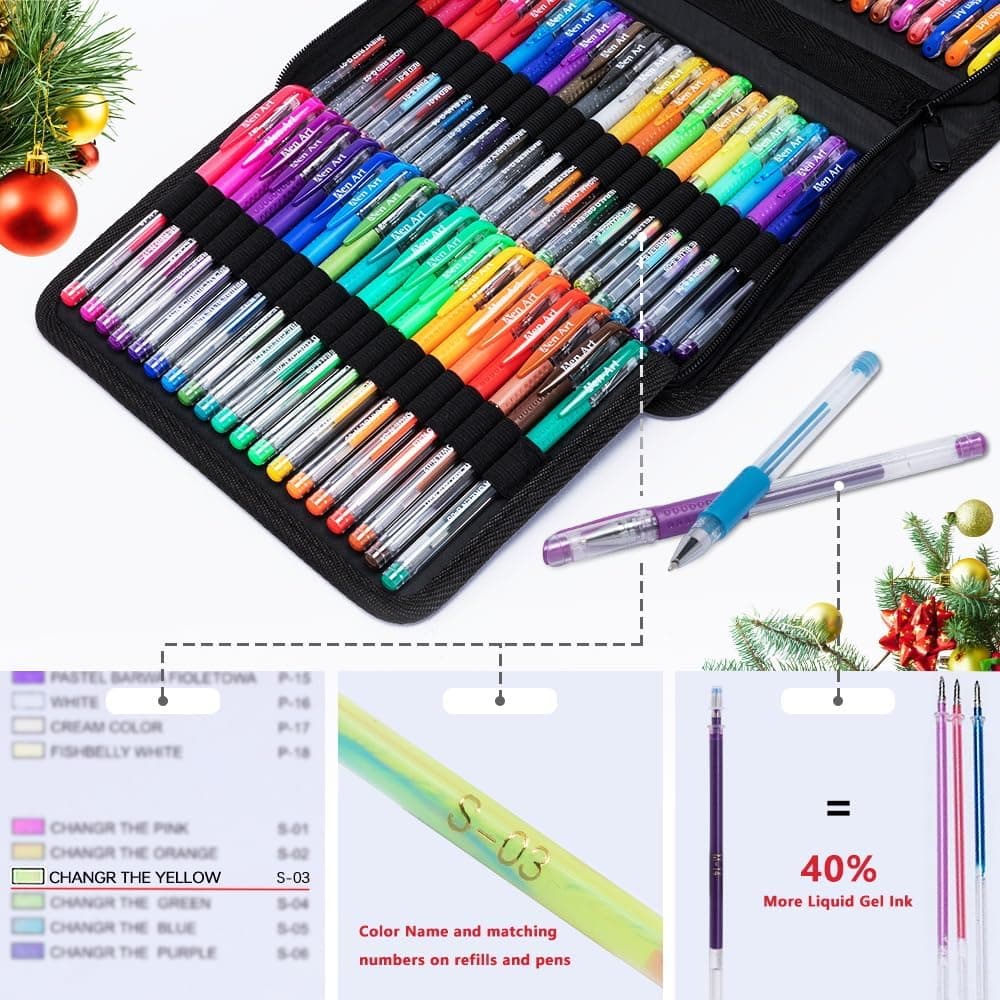 Aen Art Gel Pens for Adult Coloring Books, 160 Pack Artist Colored Gel Pen with 40% More Ink, Black Case. Perfect for Drawing Doodle Crafts Journaling Planner - Image 3