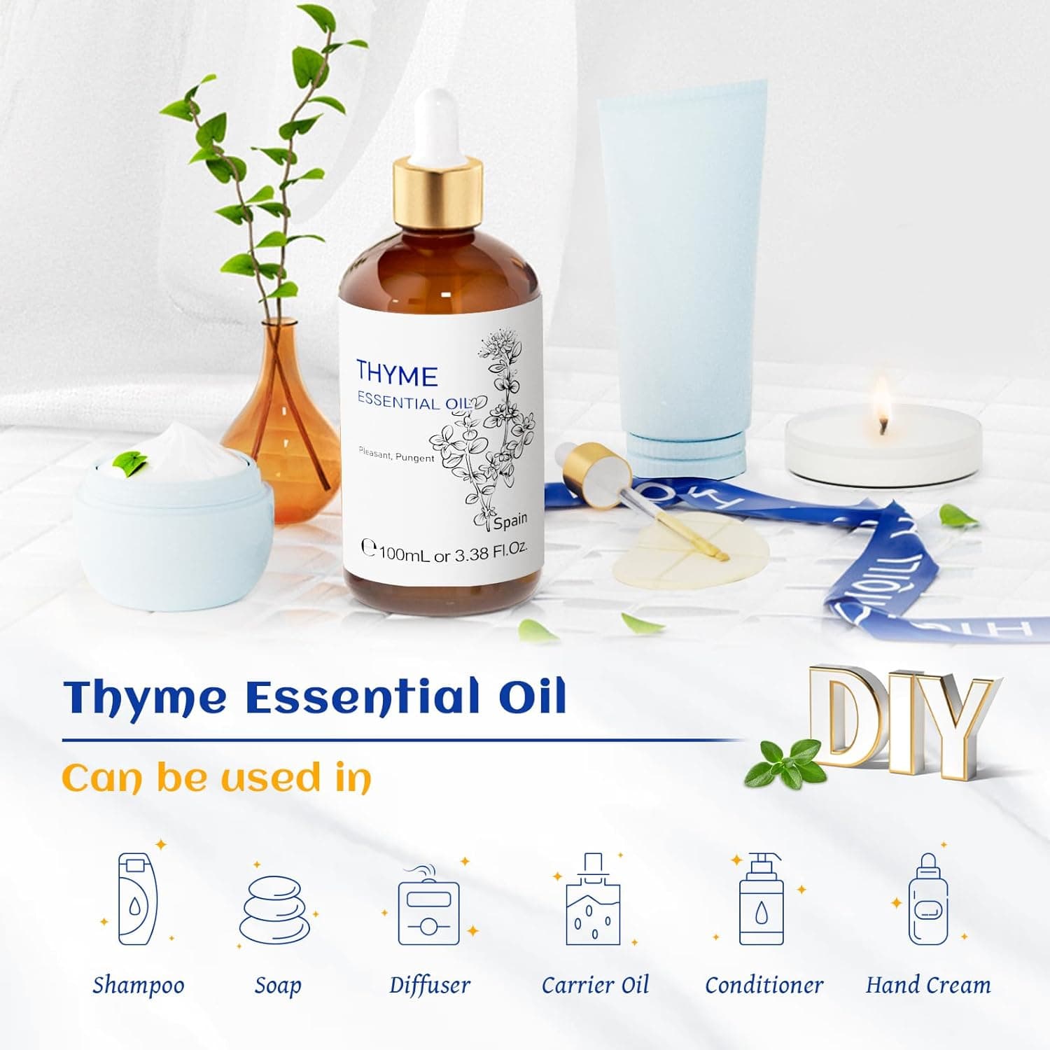 HIQILI 3.38 Fl Oz Thyme Essential Oil, 100% Pure Undiluted for Hair, Skin, Diffuser, Aromatherapy, Includes 10ML Travel Bottle - 100ML Thyme 3.38 Fl Oz (Pack of 1) - Image 6
