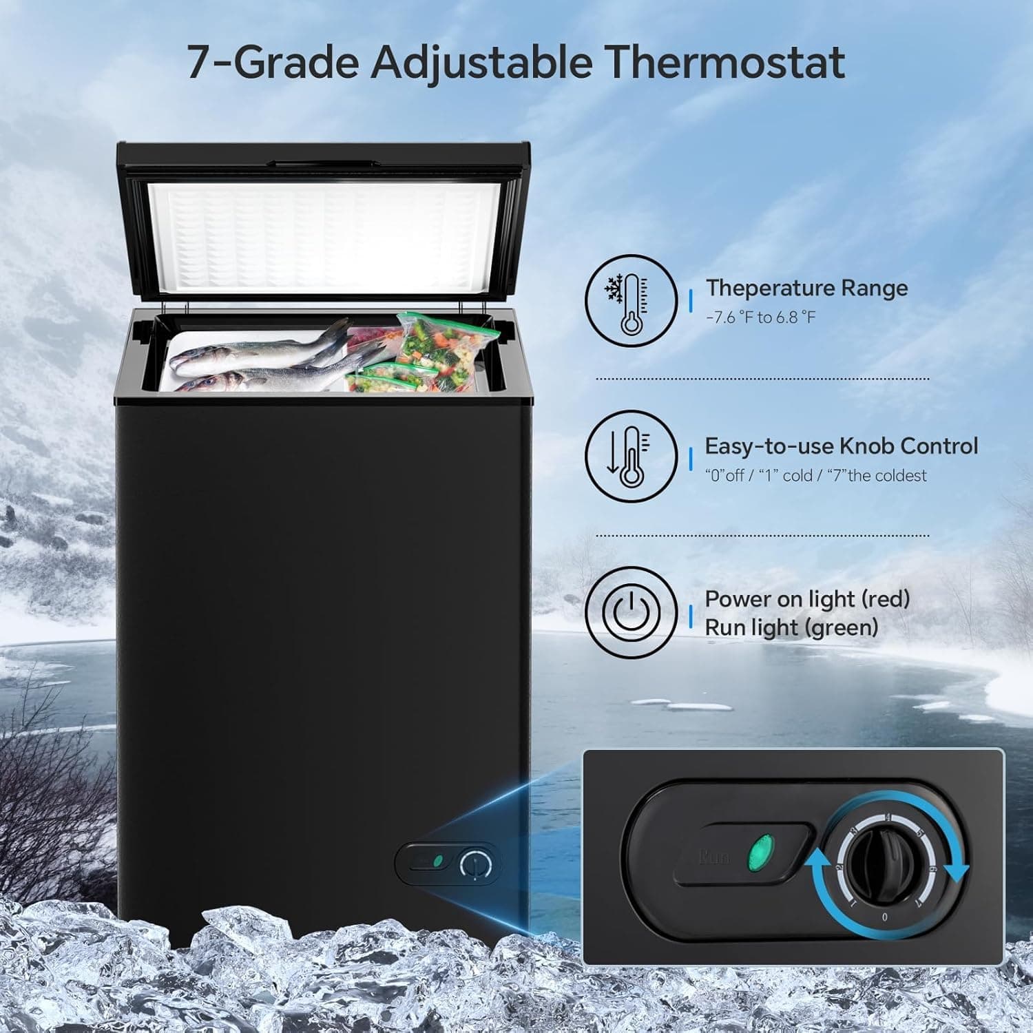 Kismile Congélateur Coffre de 3,5 Pieds Cubiques avec 2 Panier Amovibles, Congélateur Compact à Ouverture Par le Dessus - Image 4