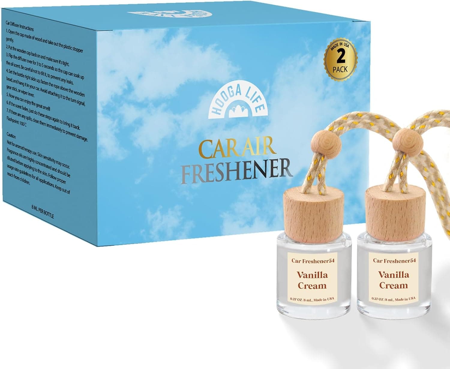 HoogaLife Car Air Freshener Diffuser 2 Pack Hanging Air Freshener Diffuser - Vanilla Cream Fragrance Oil Air D iffuser for Car, 45+ days Long Lasting Fragrance Made in USA C ar Air Fresheners (V54) - Image 7