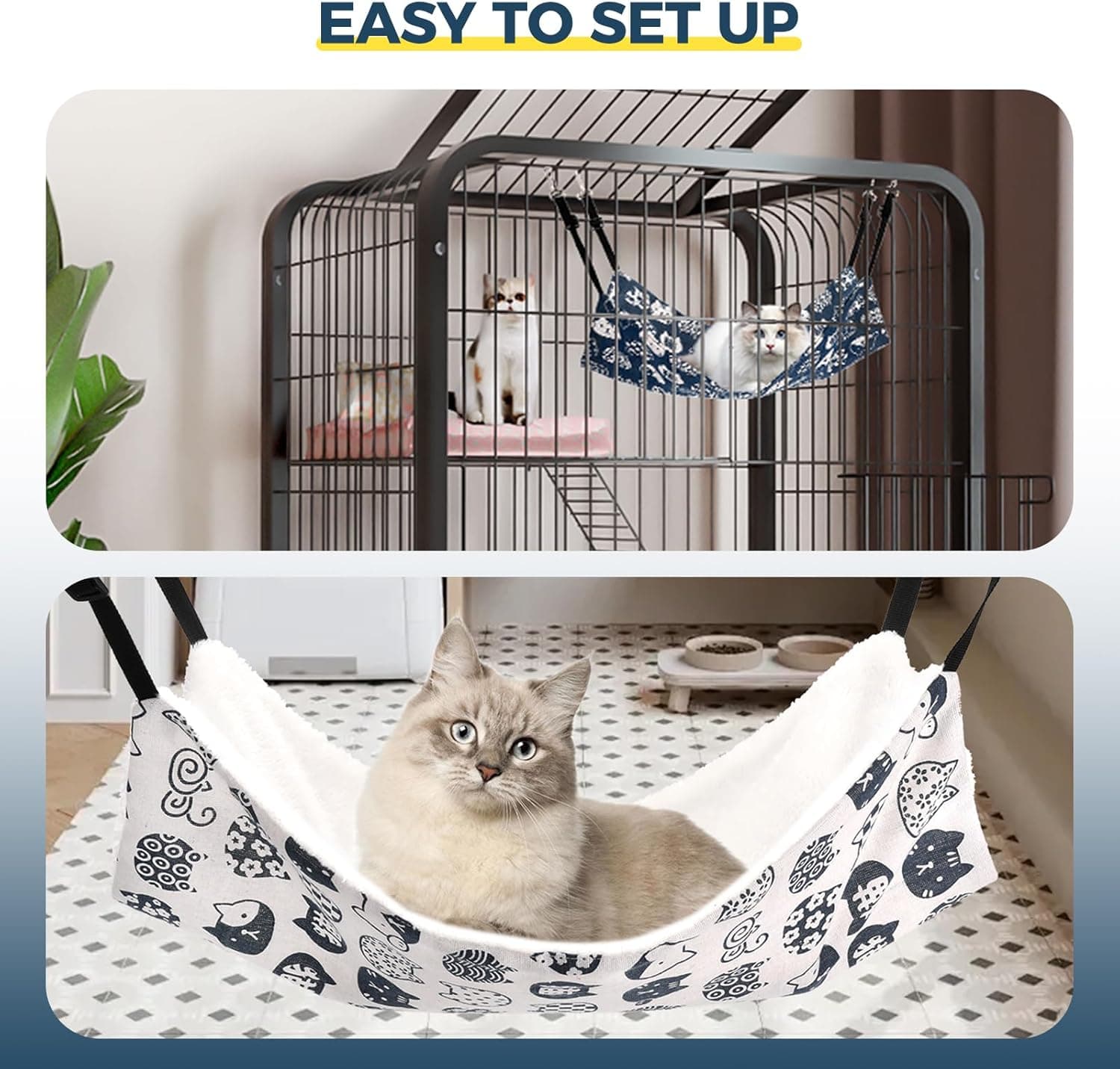 Cat Hammock for Cage Hanging Reversible 2Pack,Pet Hammock Bed Adjustable,Soft Sleeping Hammock for Cats,Ferret,Puppy,Rabbits,Small Animals (M, CAT) CAT M - Image 8