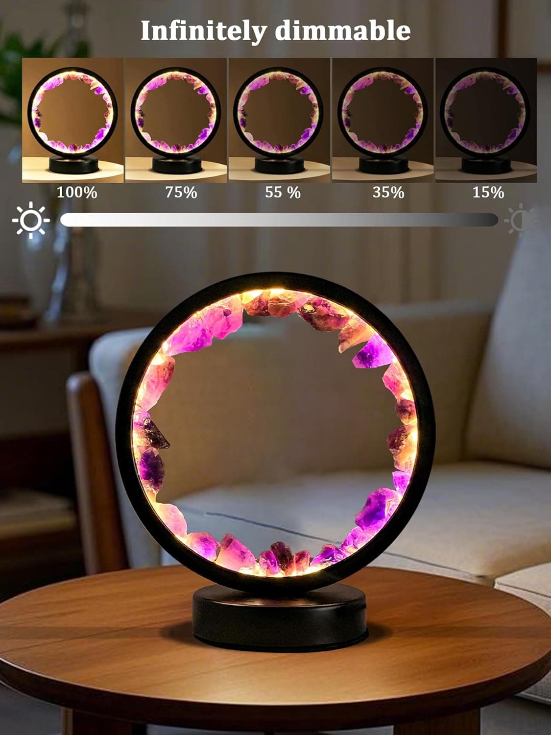 Amethyst Crystal Table Lamp, Natural Healing Crystals Bedside Lamp, 3 Colors Dimming Mode USB Port Night Light Energy Purple Crystal Lamp for Living Room Bedroom Home Decor Birthday Gift for Women - Image 5
