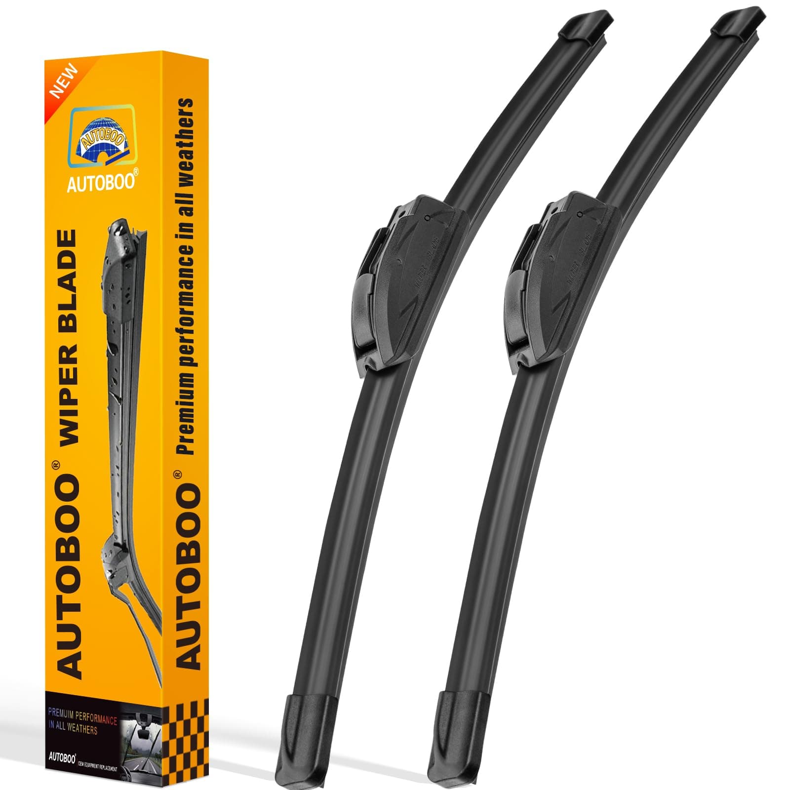 AUTOBOO 26" and 16" Windshield Wipers Blades (Pack Of 2),OEM Quality Premium All-Seasons Wiper blades,Stable and Quiet Armor wiper blades 26" + 16"(Pair for Front Windshield)