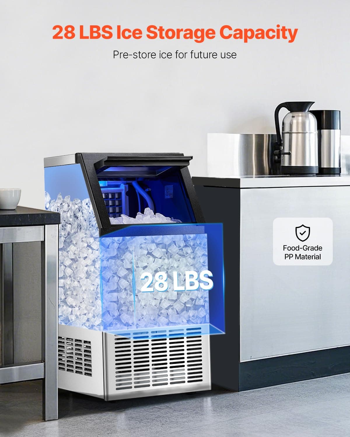 VEVOR Commercial Ice Maker, 100lbs/24H Ice Maker Machine with 28lbs Storage Capacity, 40 Ice Cubes in 15 Minutes, Freestanding Ice Maker for Bar Home Office Restaurant, LED Display, Self-Cleaning - Image 4