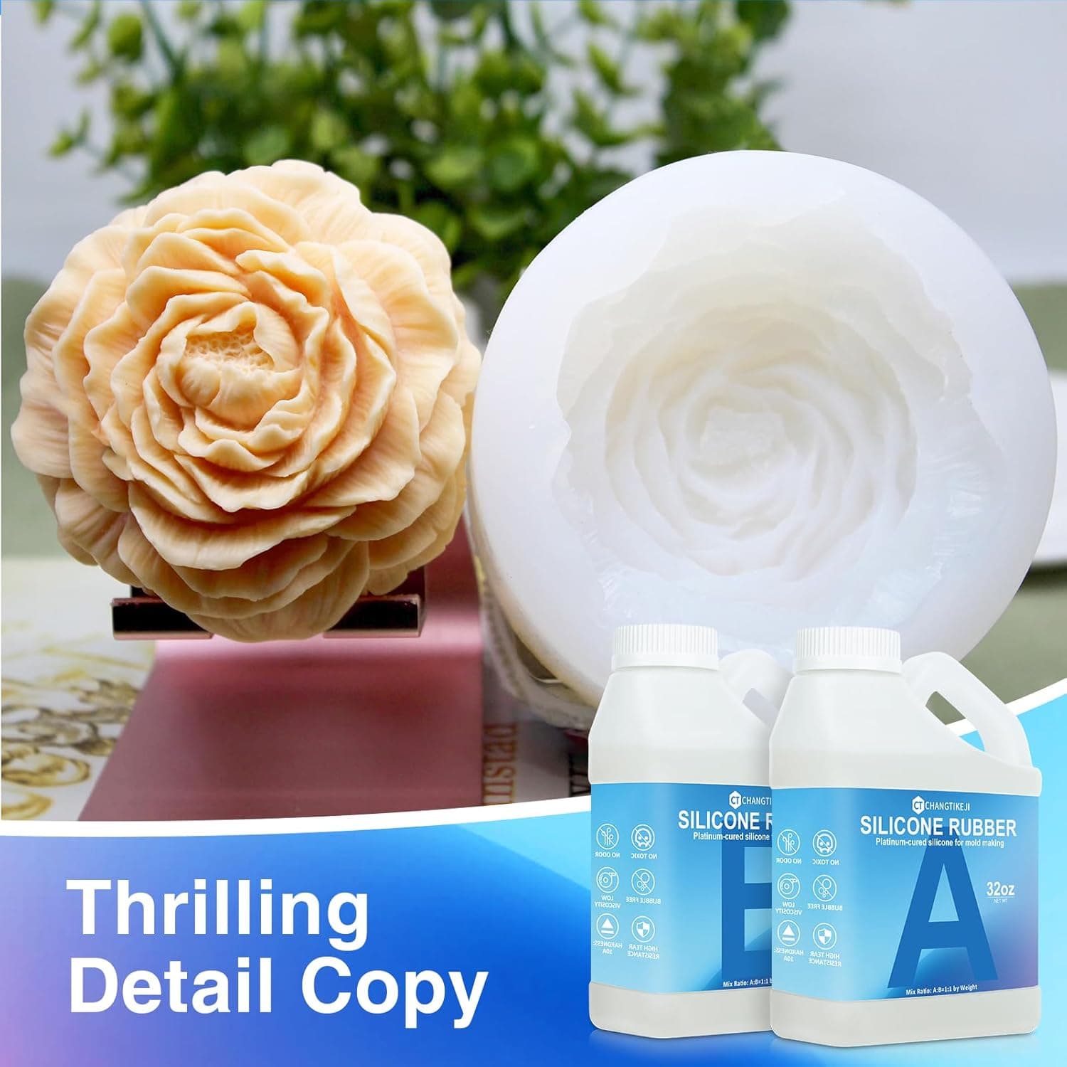 CHANGTIKEJI Silicone Mold Making Kit,64OZ Super Elastic Liquid Silicone for Mold Maker, Fast Cure Translucent Silicone Rubber for Casting Resins Mold,Silicone Mold,Candle Mold,Soap Mold,Food Mold 64 OZ - Image 4