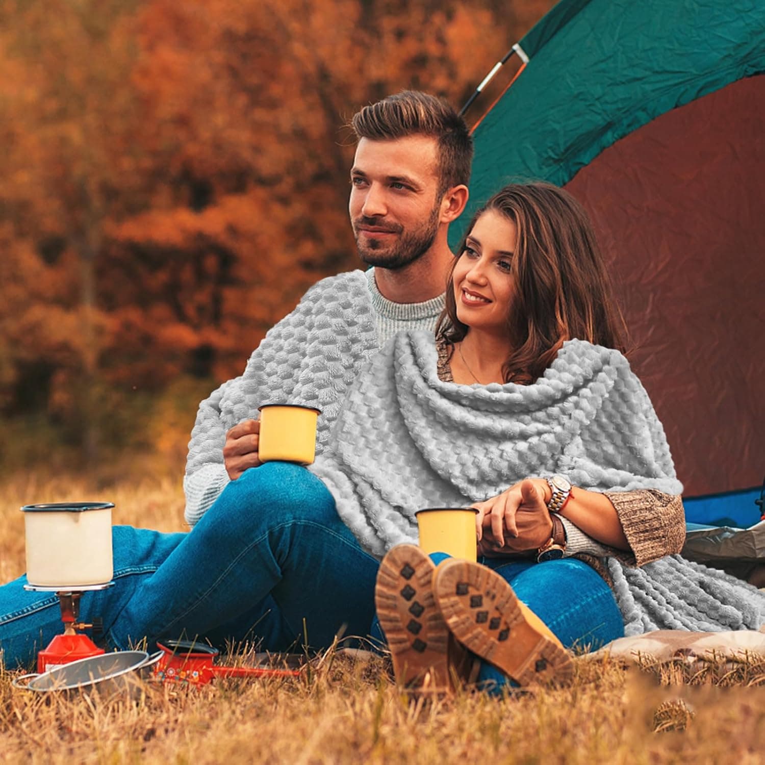 6 Pcs Flannel Throw Blanket Bulk 50 x 60 Inch - 240 GSM Turtle Velvet Jacquard Decorative Blankets Soft Lightweight Bed Throw for Sofa Pet Bed Party Outdoor Wedding Ideas Donation Homeless Gifts, Gray - Image 7