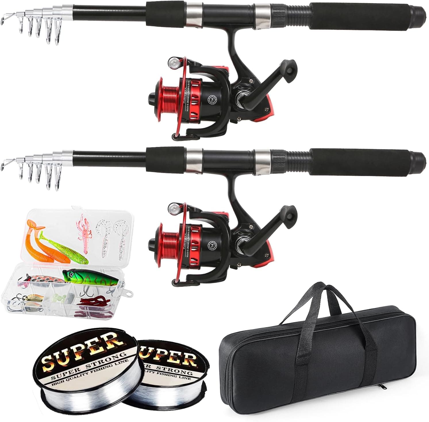 Fishing Rod, 6.9ft 2Pcs Telescopic Fishing Rods Set, Carbon Fiber Fishing Pole, 2PCS Spinning Rod and Reel Combo with Carrier Bag Freshwater Fishing Rod and Reel Combos Kits Fishing Gear 2PCS Fishing Combo - Image 2