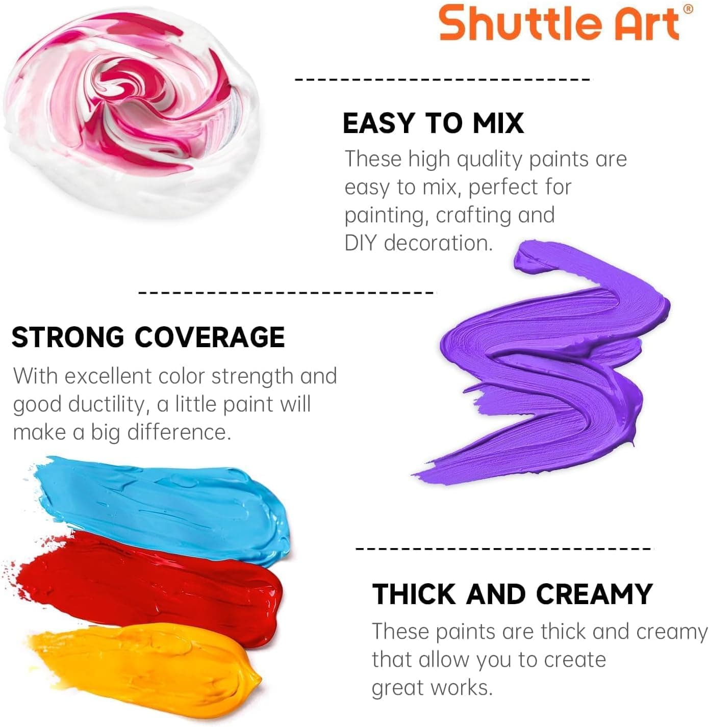 Shuttle Art Acrylic Paint, 24 Colors Acrylic Paint Bottle Set, 250ml/8.45oz Each, Rich Pigments, High Viscosity, Bulk for Artists, Beginners and Kids Painting on Rocks Crafts Canvas Wood - Image 5