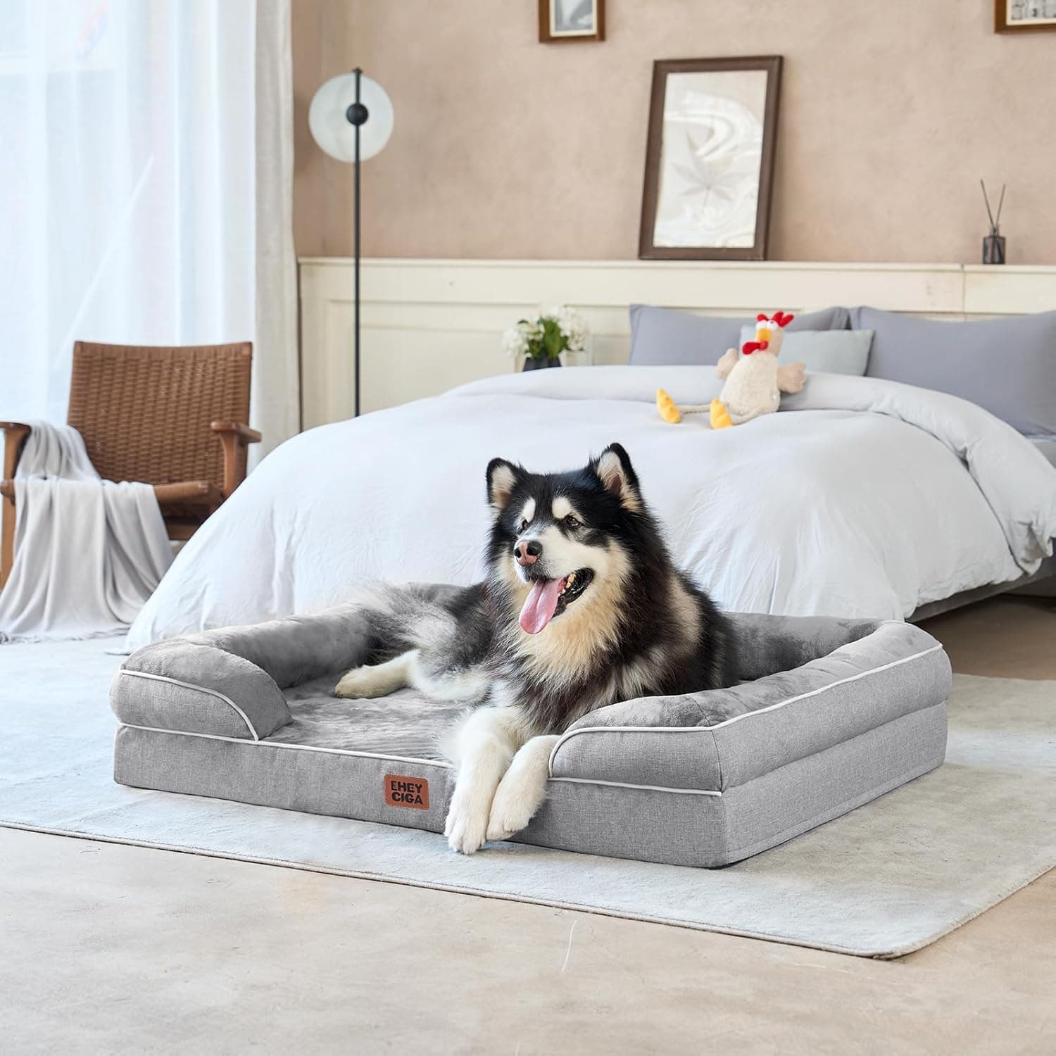 EHEYCIGA Orthopedic Dog Beds for Extra Large Dogs 44x32Inch, Waterproof Memory Foam XL Pet Bed with Sides, Non-Slip and Egg-Crate Foam Big Dog Couch Bed with Washable Removable Cover, Grey 44.0"L x 32.0"W x 6.5"Th Grey - Image 10