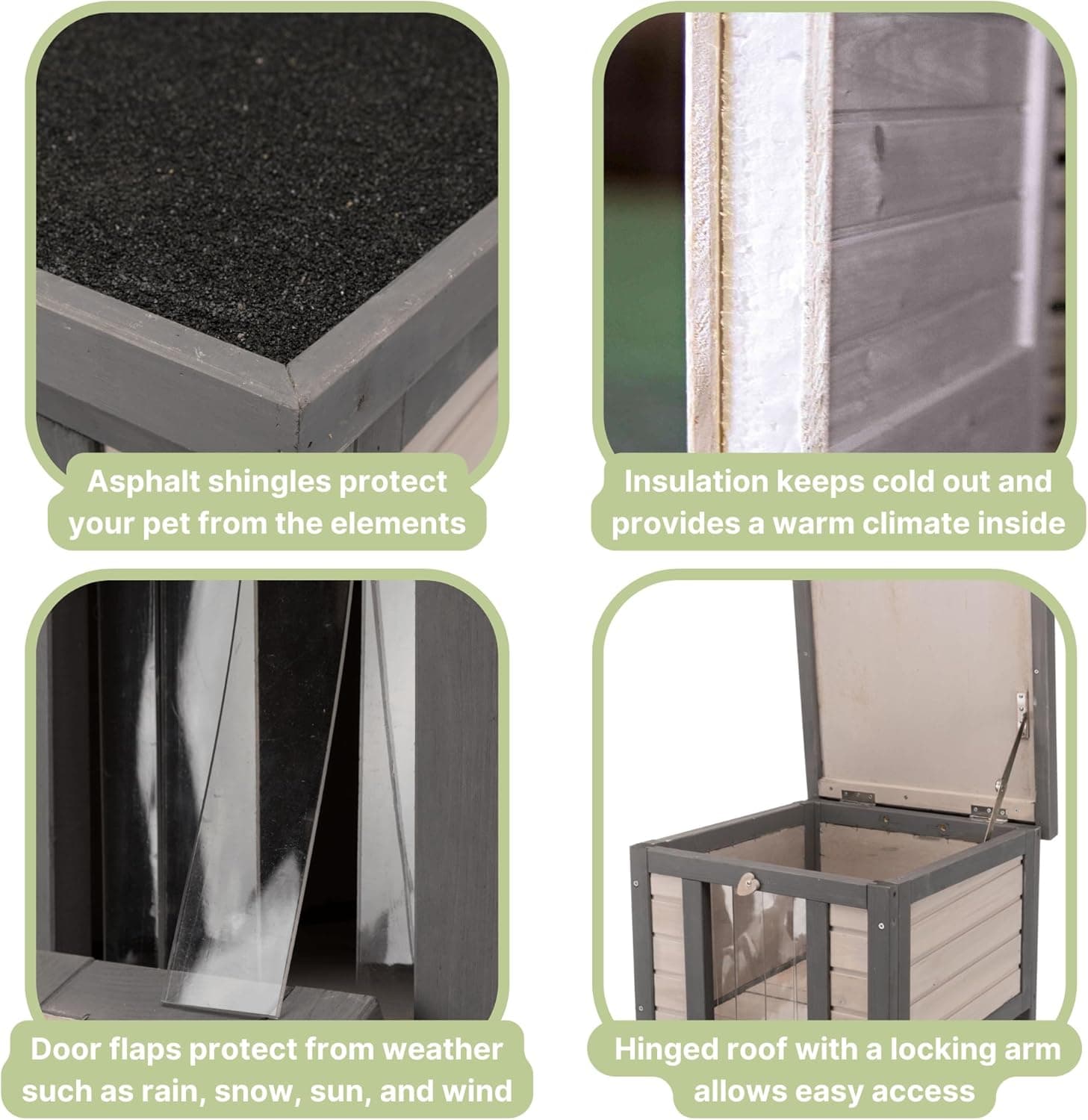 TRIXIE Insulated Outdoor Cat House, Weatherproof Cat Home with Raised Floor, Hinged Asphalt Roof & Covered Opening, Small Outdoor Shelter for Cats and Small Animal, Gray Pine Wood - Image 5