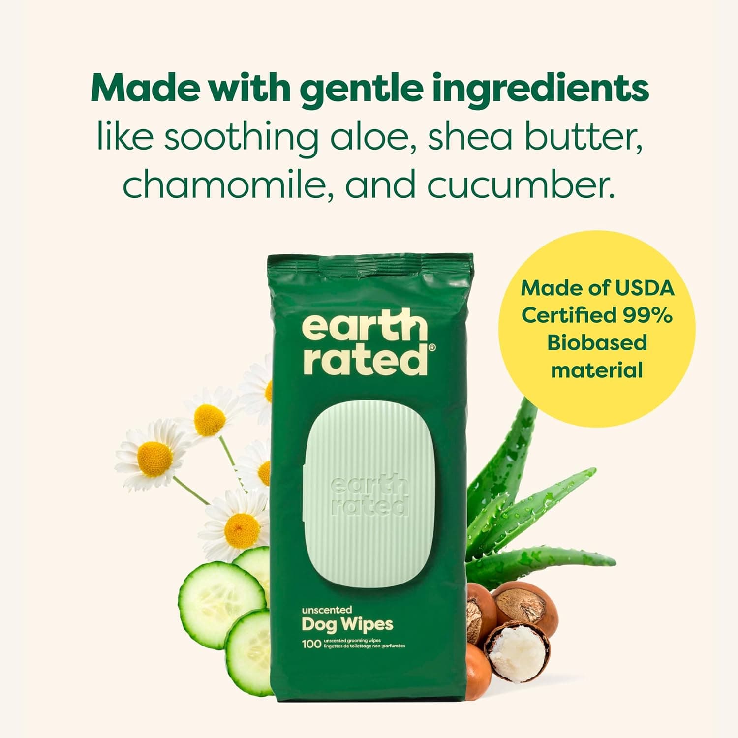 Earth Rated Pet Wipes for Dogs and Cats, Hypoallergenic, Cleaning and Hydrating, for Grooming Paws, Body and Butt, Unscented, 100 Count 100 Grooming Wipes Unscented - Image 7