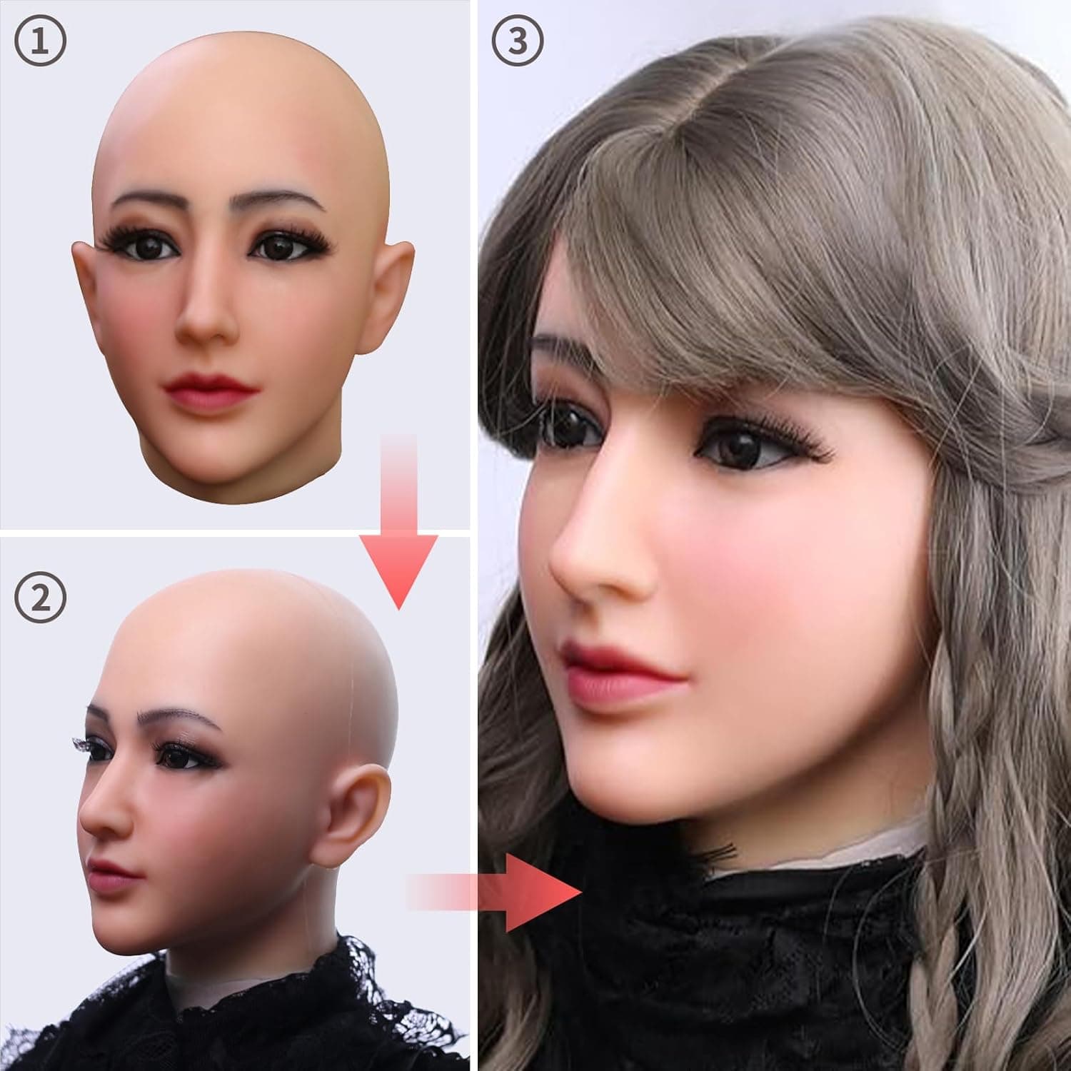 Silicone Female Mask Realistic Face with Makeup for Crossdressing Cosplay Drag Queen Beige - Image 5
