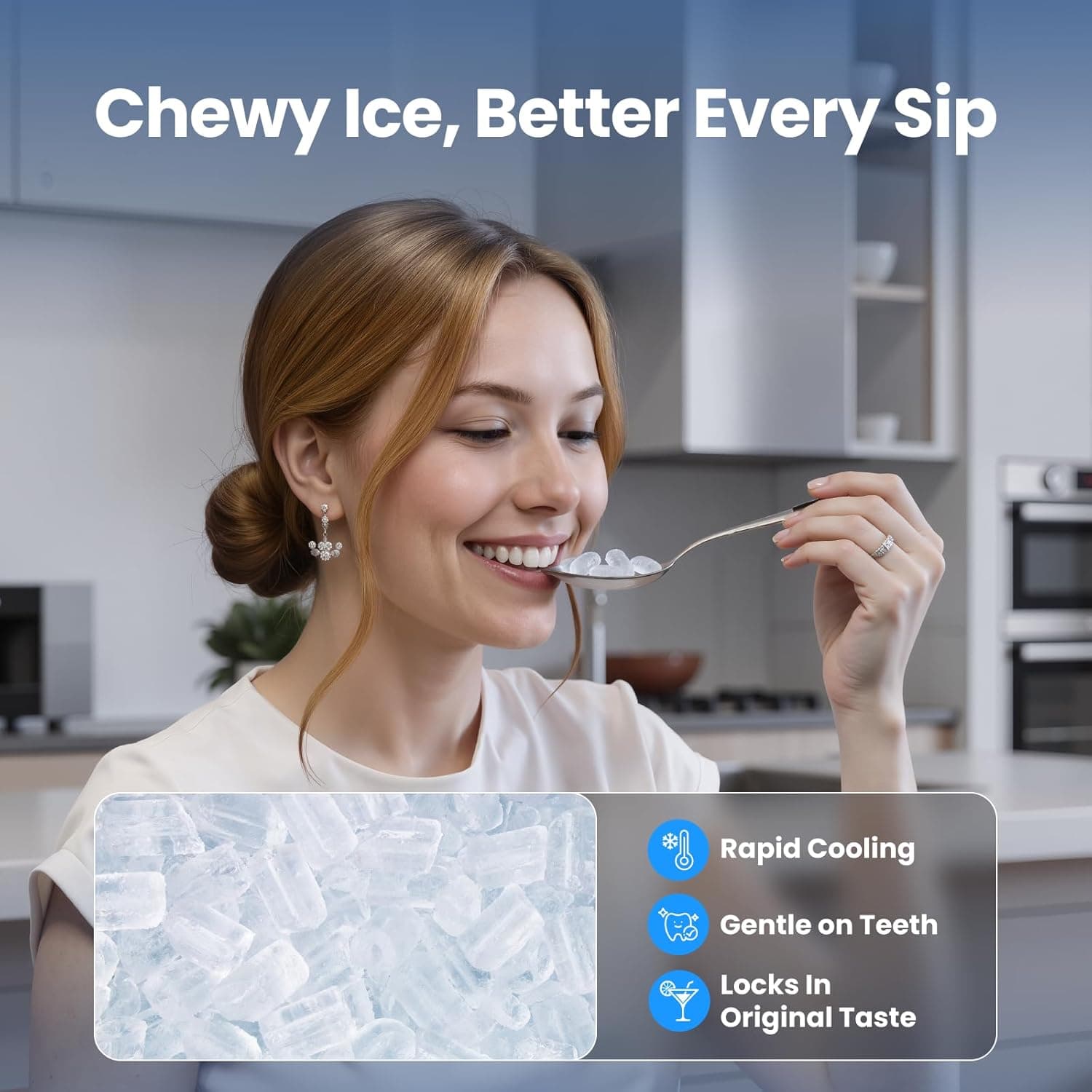 Nugget Ice Maker Countertop, 35lbs/24H Sonic & Chewable Pellet Ice, Quiet Operation, Self-Cleaning Anti-Scale System, Portable Crushed Ice Machine, Premium Stainless Steel, Ice Scoop Black - Image 3