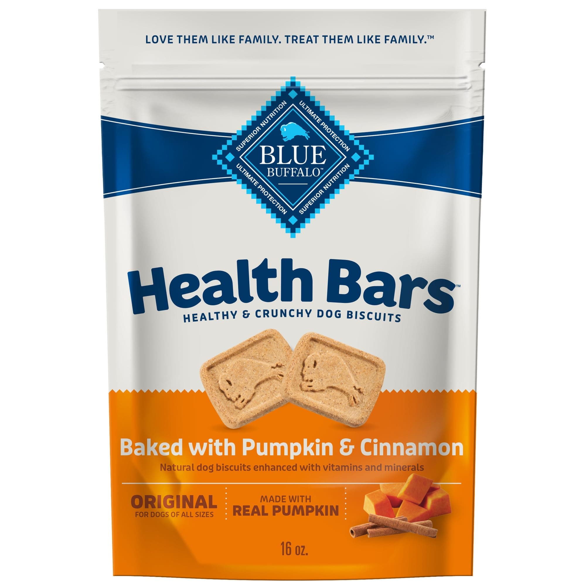 Blue Buffalo Health Bars Crunchy Dog Biscuits, Oven-Baked with Natural Ingredients, Pumpkin & Cinnamon, 16-oz Bag Pumpkin & Cinnamon 1 Pound (Pack of 1)
