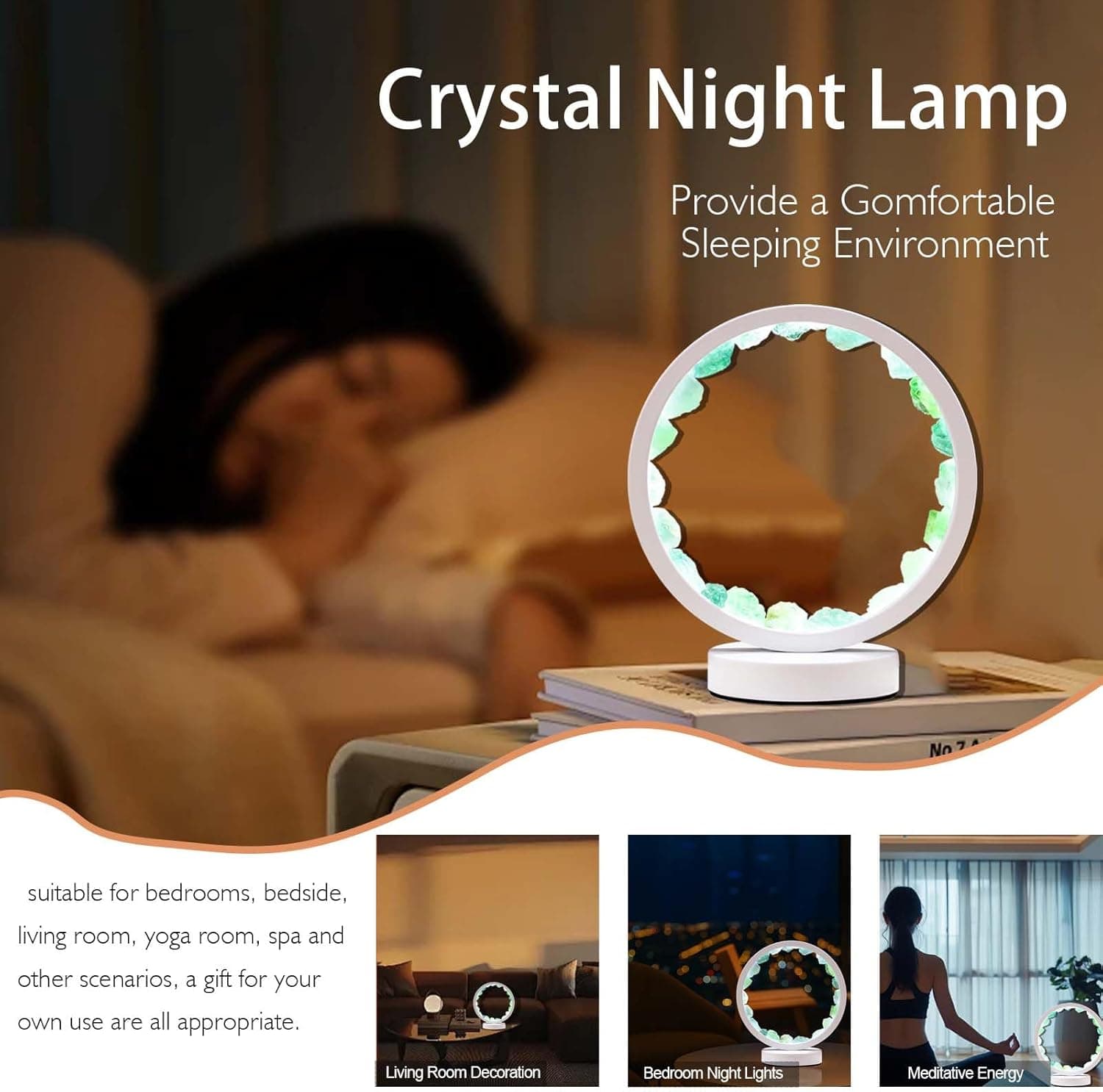 Runyangshi Natural Crystal Green Fluorite Round White Frame Tri-Color Ambient Light Home Decoration Night Light Mother's Day Gift - Image 7